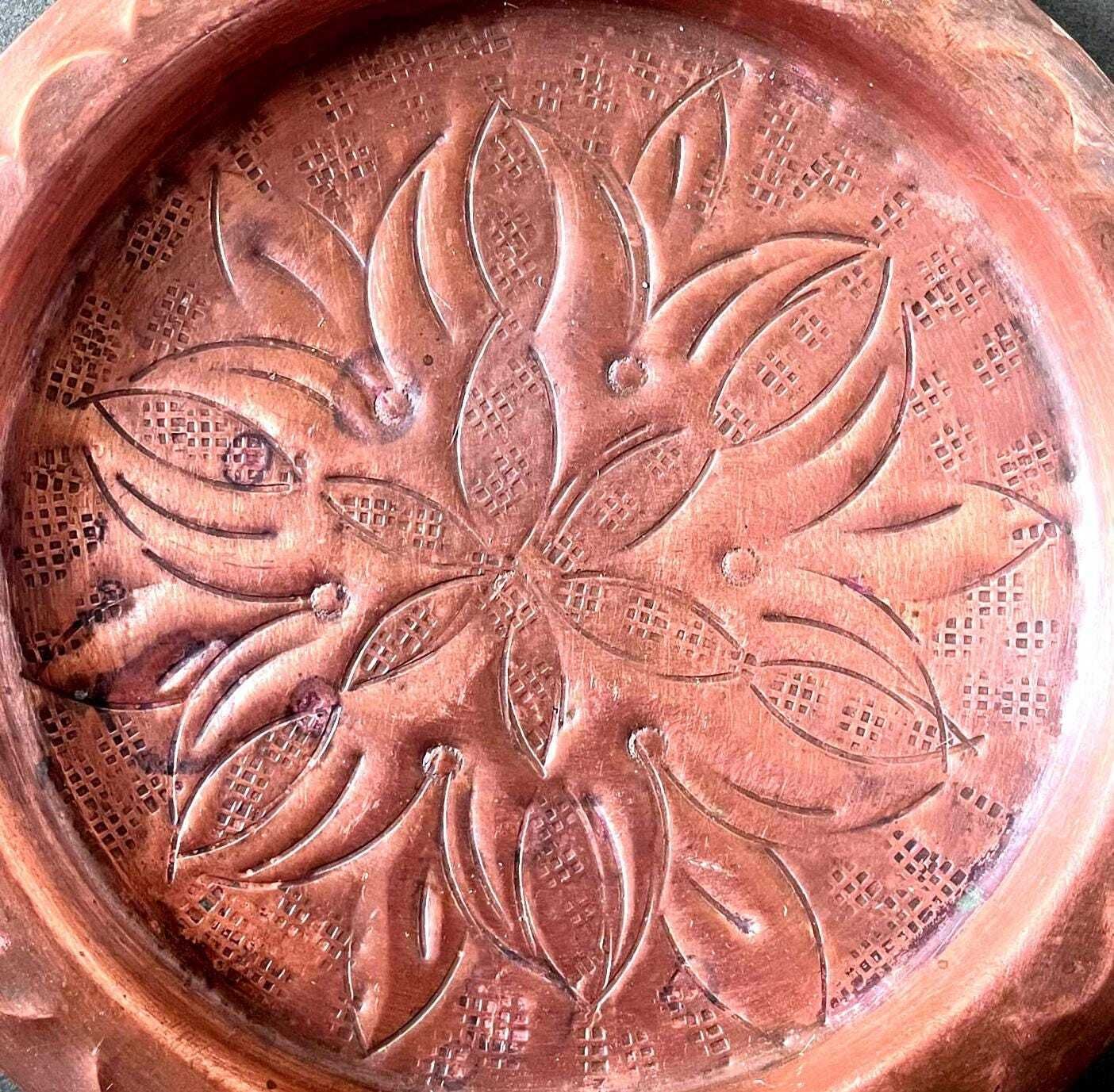 Arts And Craft Decorative Copper Charger.Antique Chased Copper Tray.Boho Home Decor.Farmhouse Decor.Copperware.Decorative Copperware. photo Home Decor