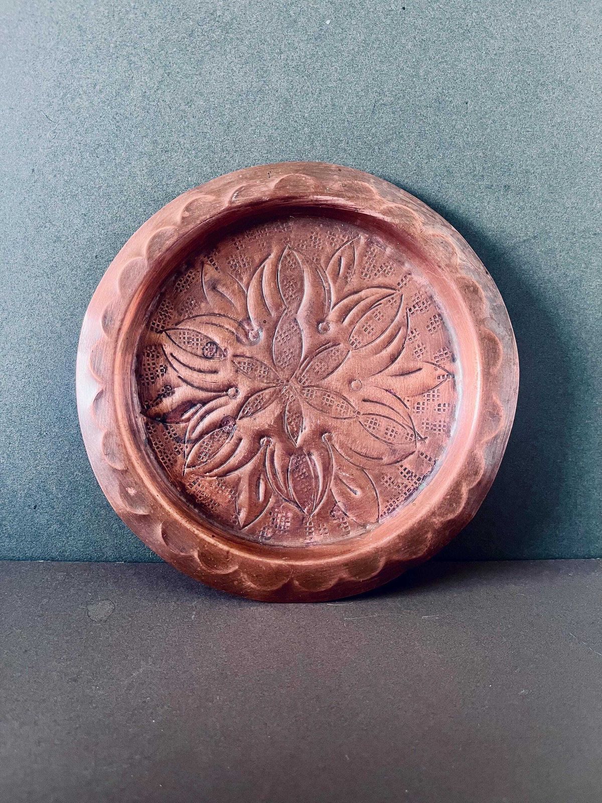photo for sale Arts And Craft Decorative Copper Charger.Antique Chased Copper Tray.Boho Home Decor.Farmhouse Decor.Copperware.Decorative Copperware.