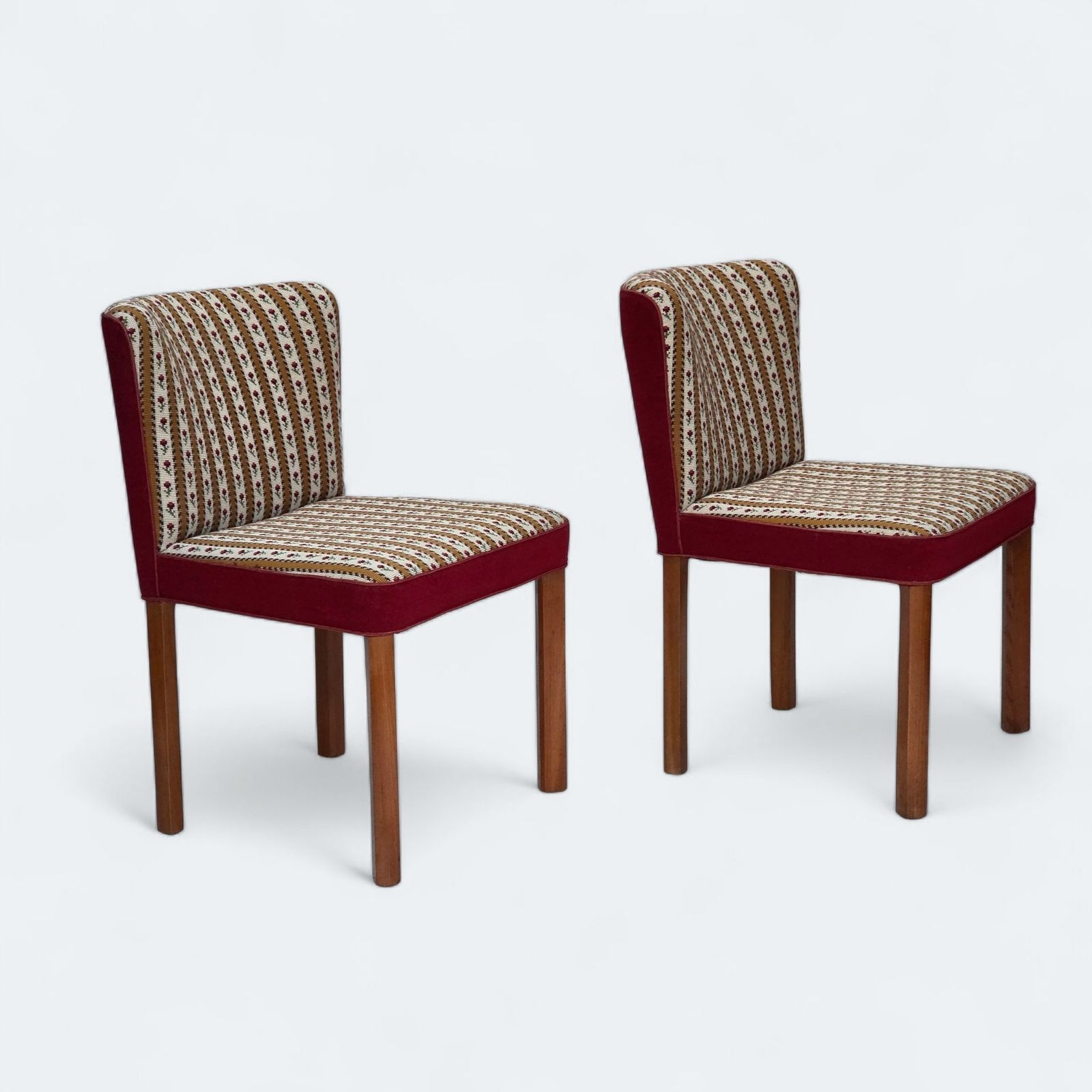 1960s, Set Of 2 Danish Easy Chairs, Traditional Danish Woven Wool Fabric, Ash Wood Legs.
