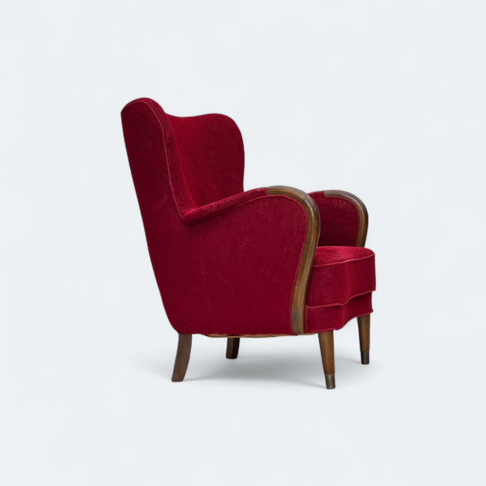 1960s, Danish Armchair, Original Condition, Wool Fabric, Beech Wood Legs.