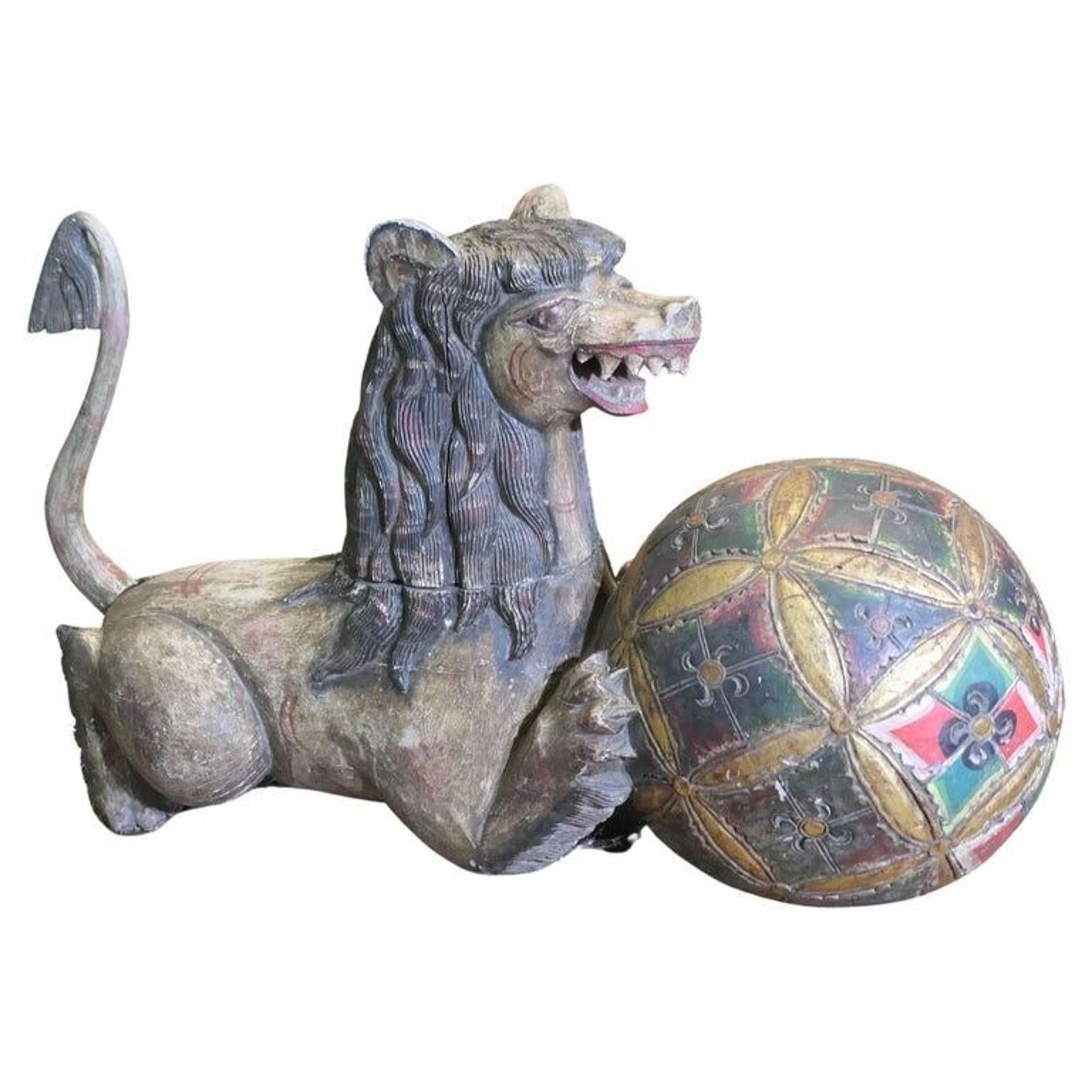 Large Carved And Painted Temple Lion, Pixiu Or Foo Dog
