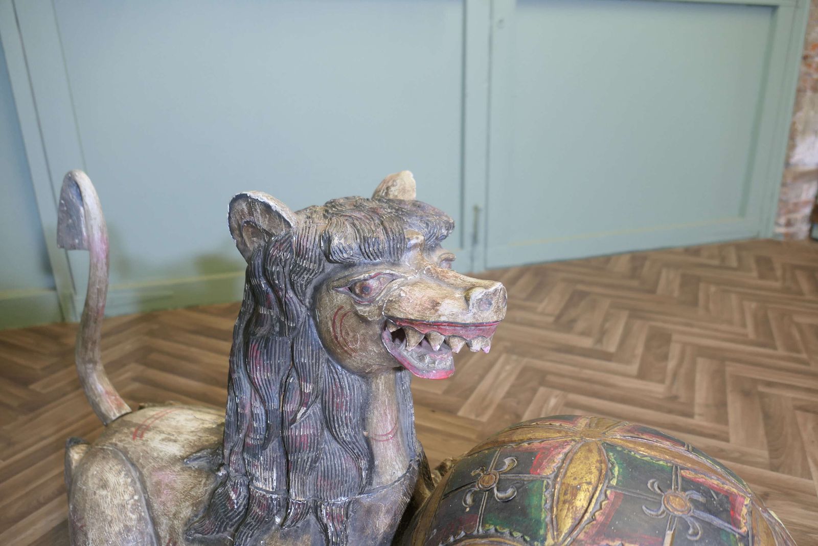 Large Carved And Painted Temple Lion, Pixiu Or Foo Dog photo for sale