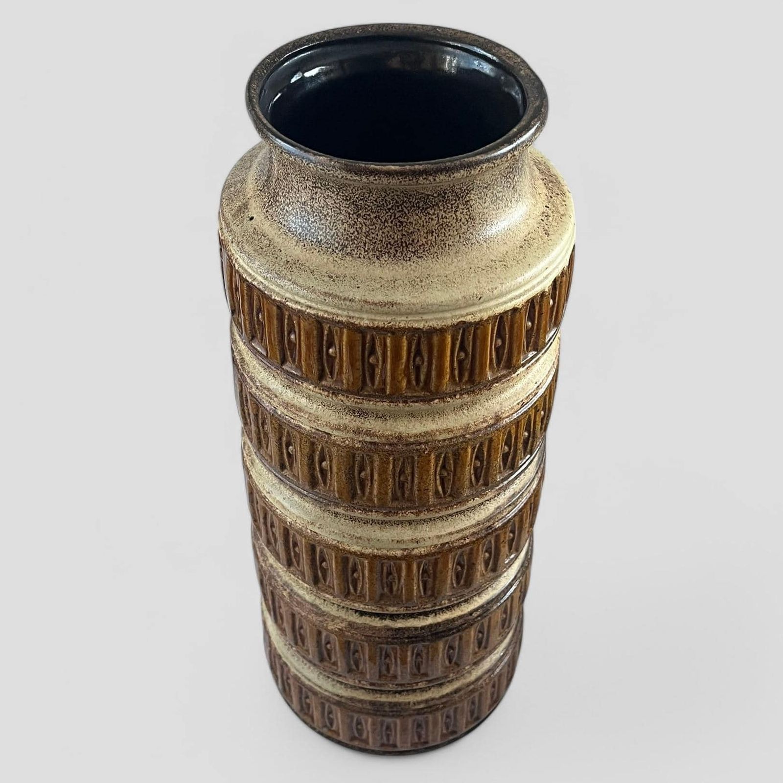 Large Mid Century Scheurich White & Brown Glazed Ceramic West German Pottery Floor Vase photo Home Decor