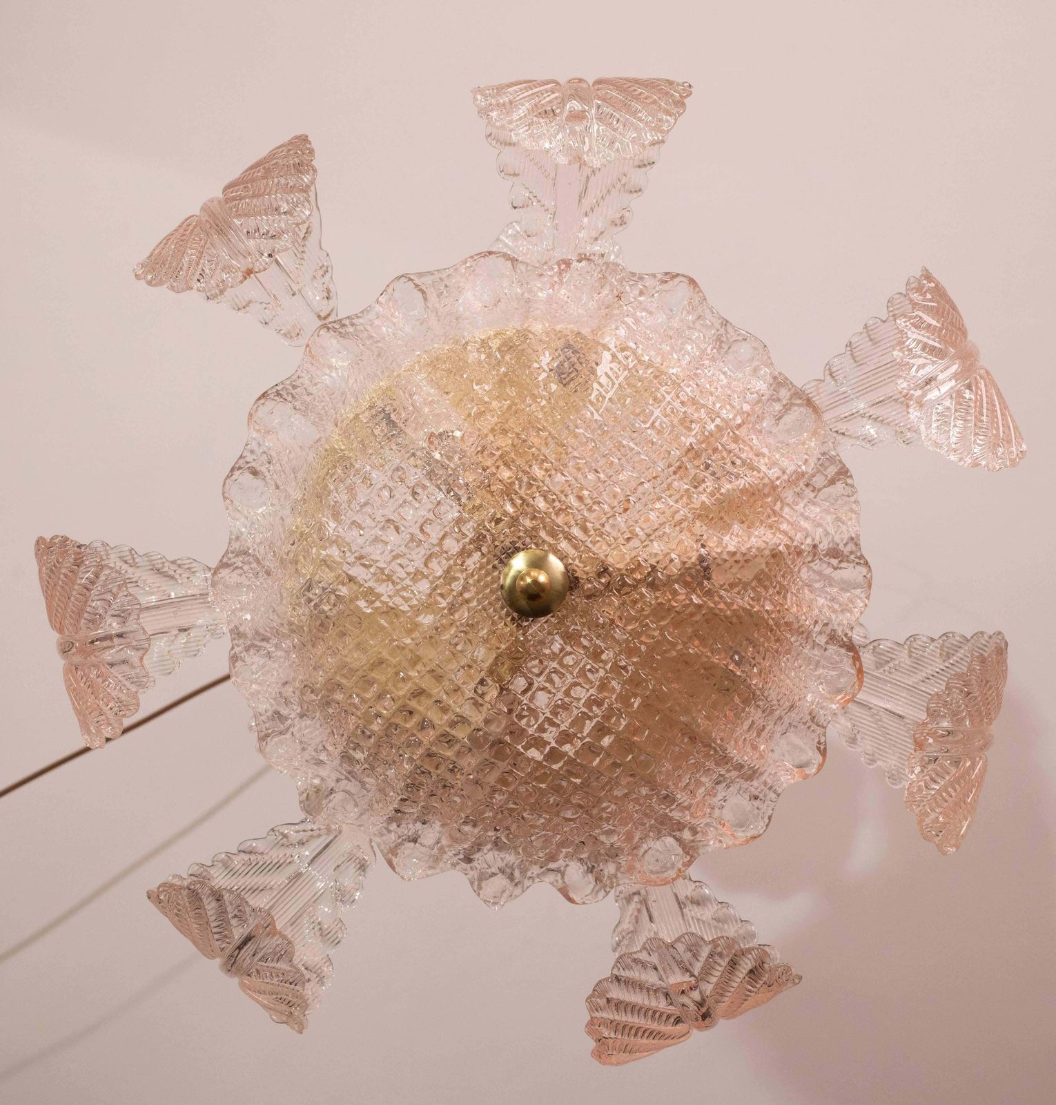 Pink Art Decò Barovier E Toso Chandelier, Murano Glass, 1950s photo Lighting