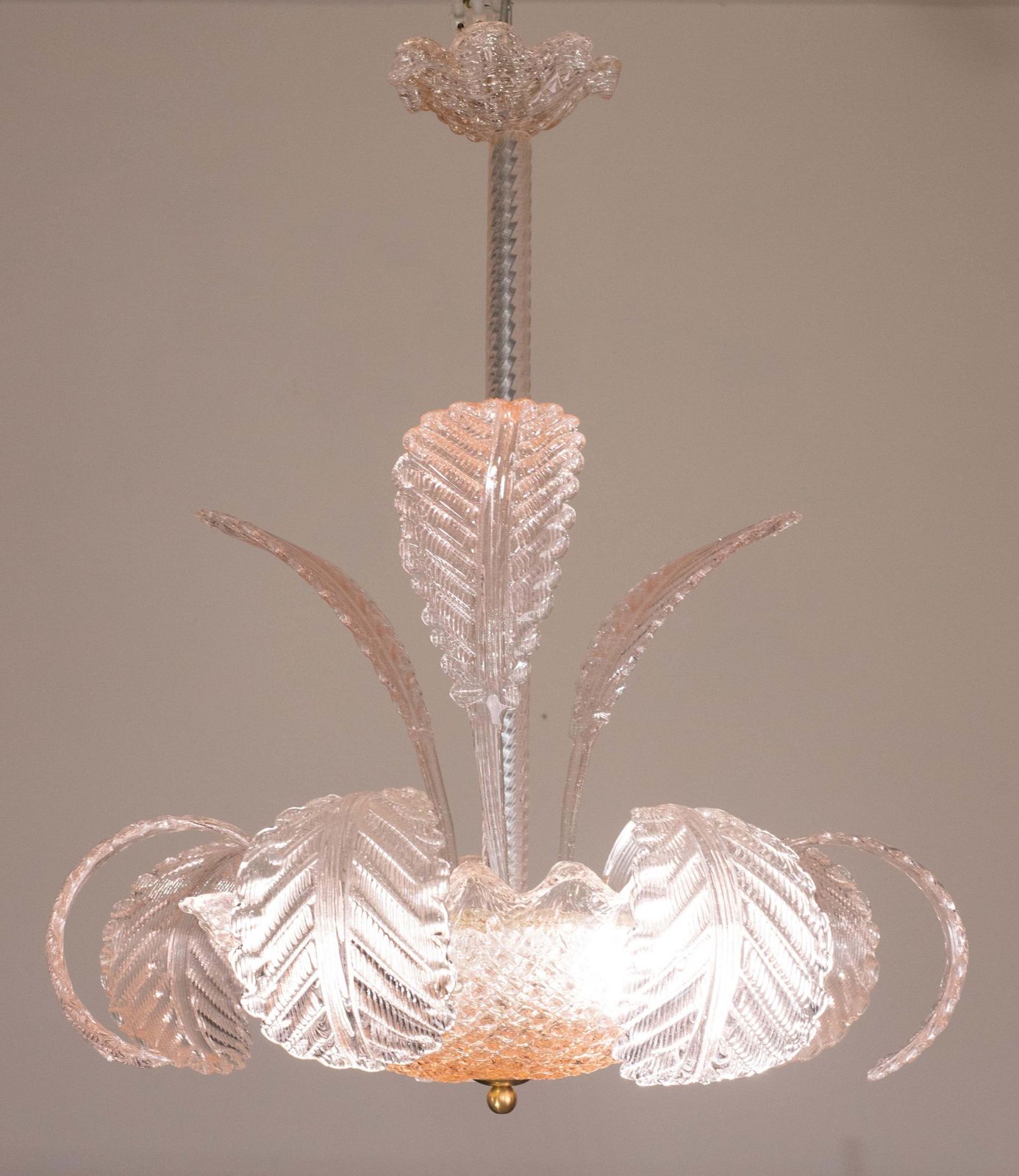 Pink Art Decò Barovier E Toso Chandelier, Murano Glass, 1950s photo 3439.0