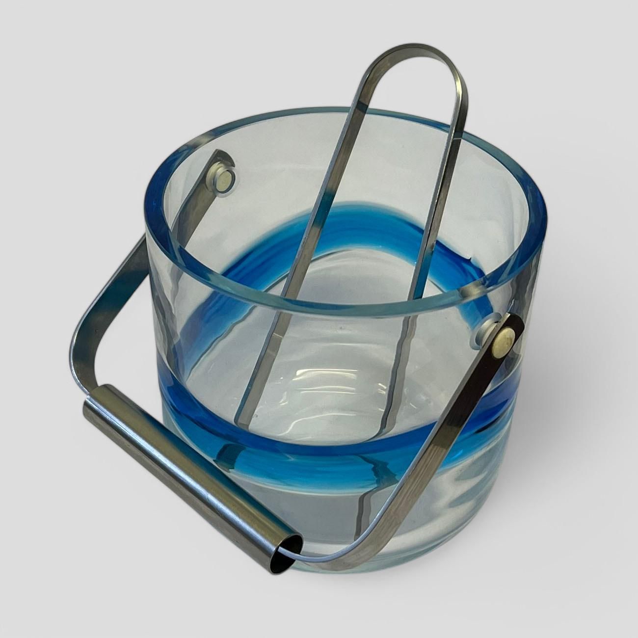 Vintage Mid Century Blue Hour Hand Blown Glass Ice Bucket & Tongs By Holmegaard Denmark