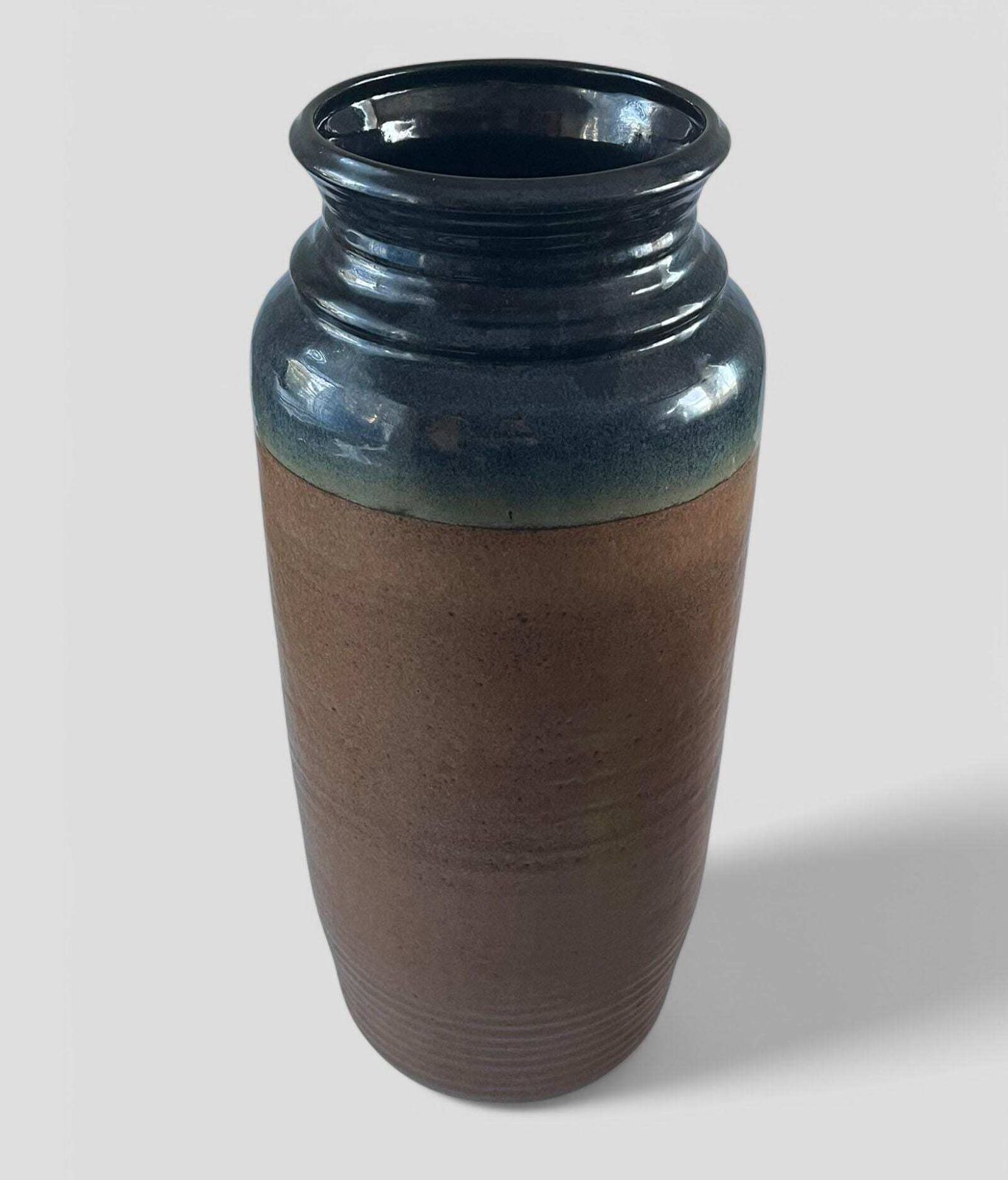 Large Mid Century Bay Keramik Brown & Blue Glazed Ceramic Fat Lava West Germany Pottery Floor Vase photo furniture