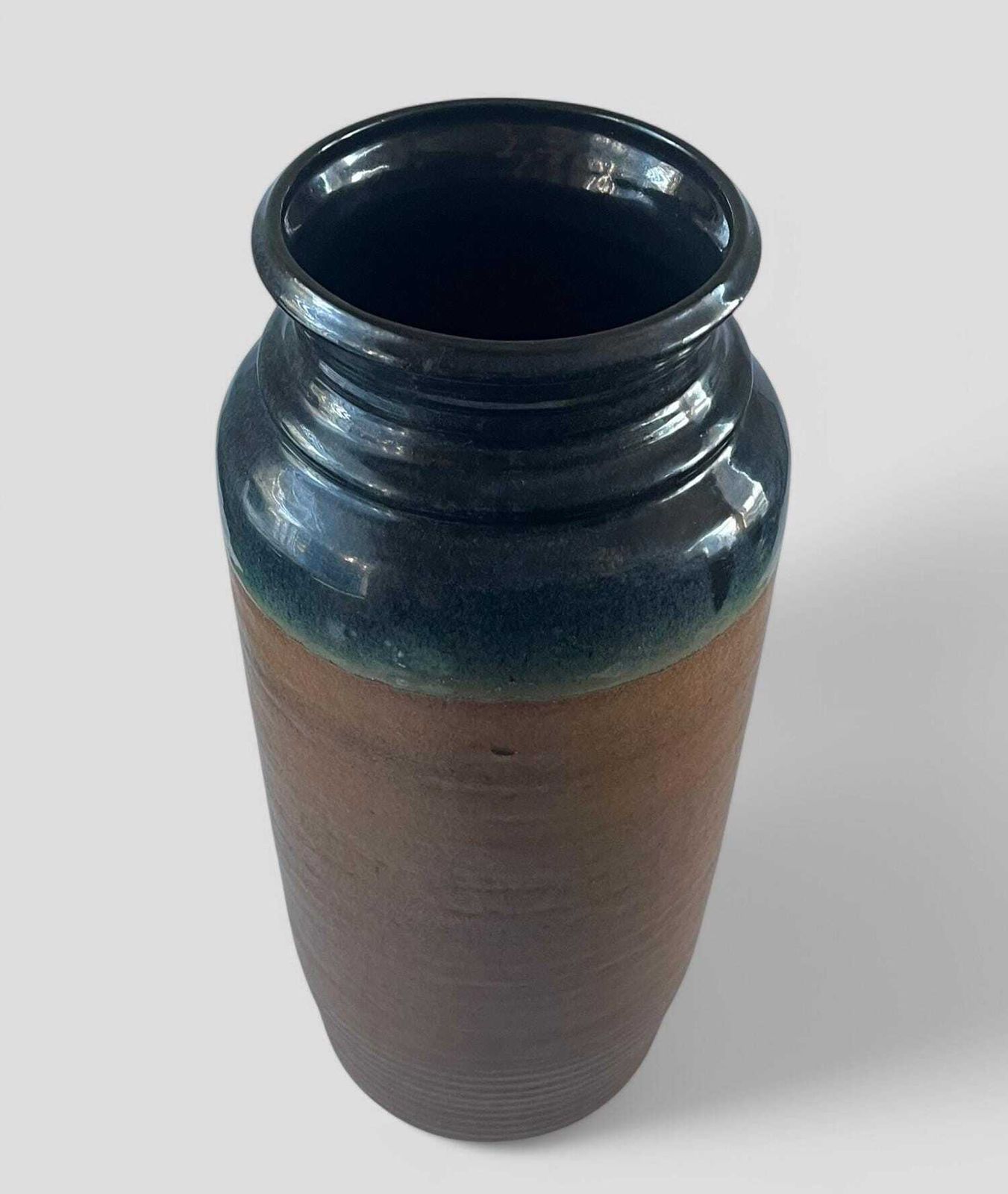 Large Mid Century Bay Keramik Brown & Blue Glazed Ceramic Fat Lava West Germany Pottery Floor Vase photo for sale