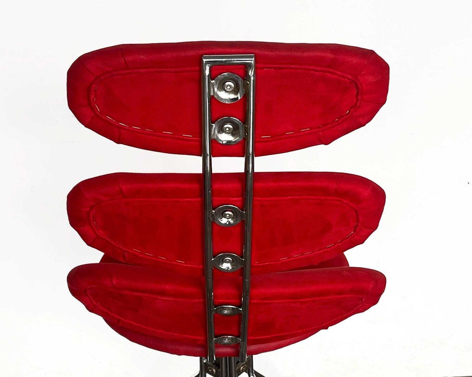 Mid Century Paul Volther Style Chrome And Red Fabric Swivel Chair / Lounge Chair photo vinterior