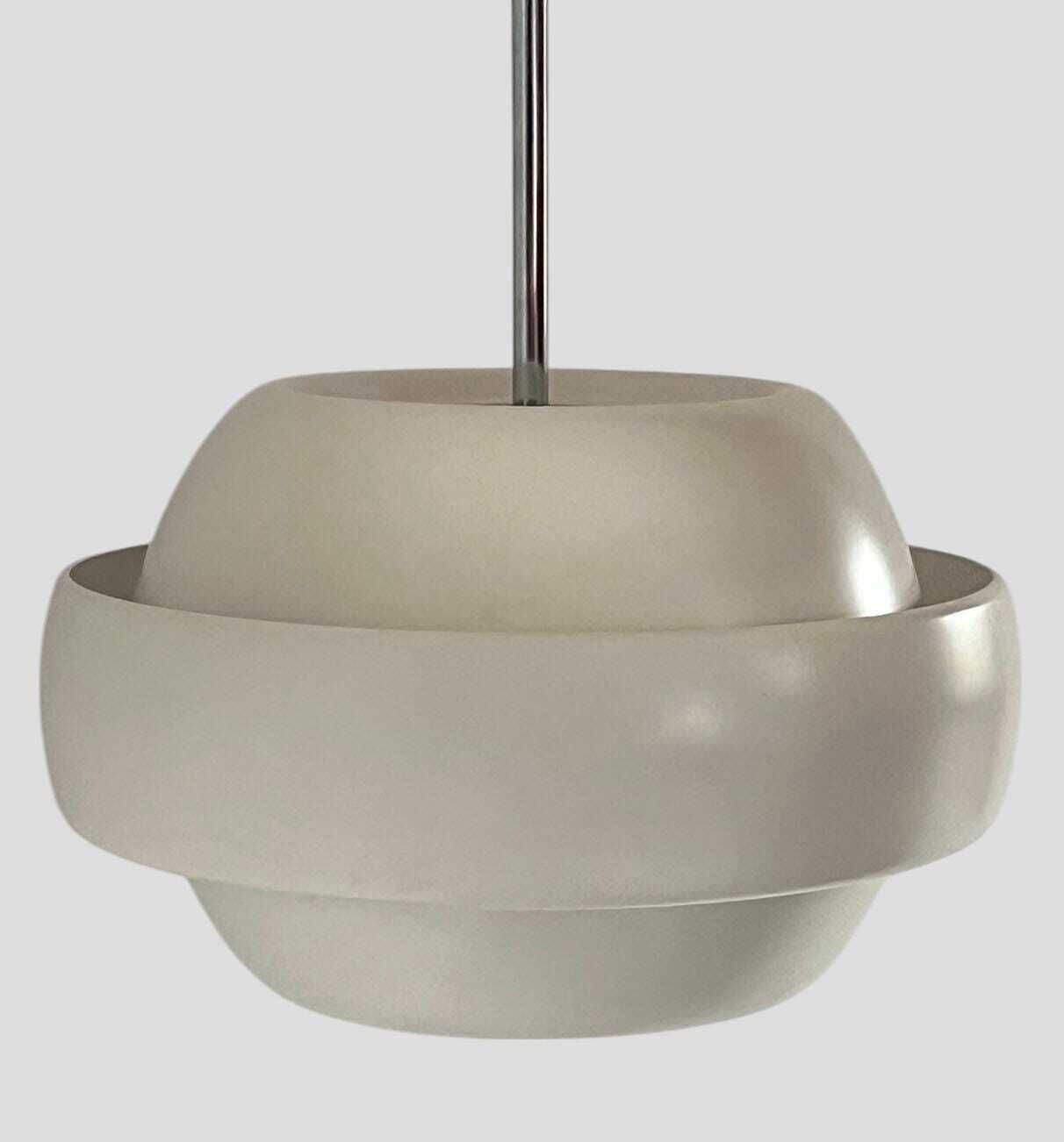 Mid Century Modern Danish White Metal Ceiling Pendant Light 'Viva' By Herstal Denmark photo 252.0