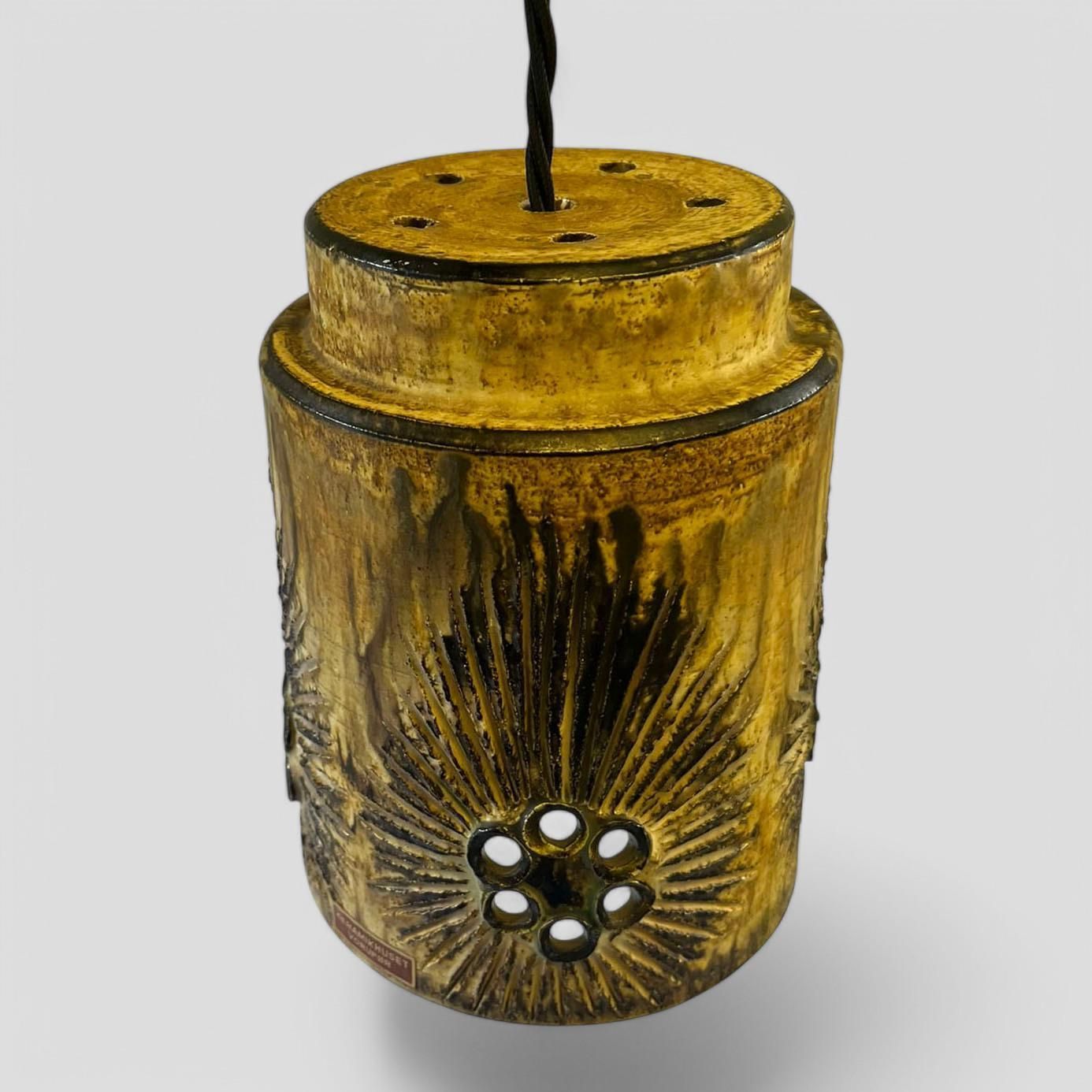 Original Mid Century Studio Ceramic Hanging Pendant Ceiling Light Shade By Jette Helleroe For Keramikhuset Vorupor Denmark photo Lighting