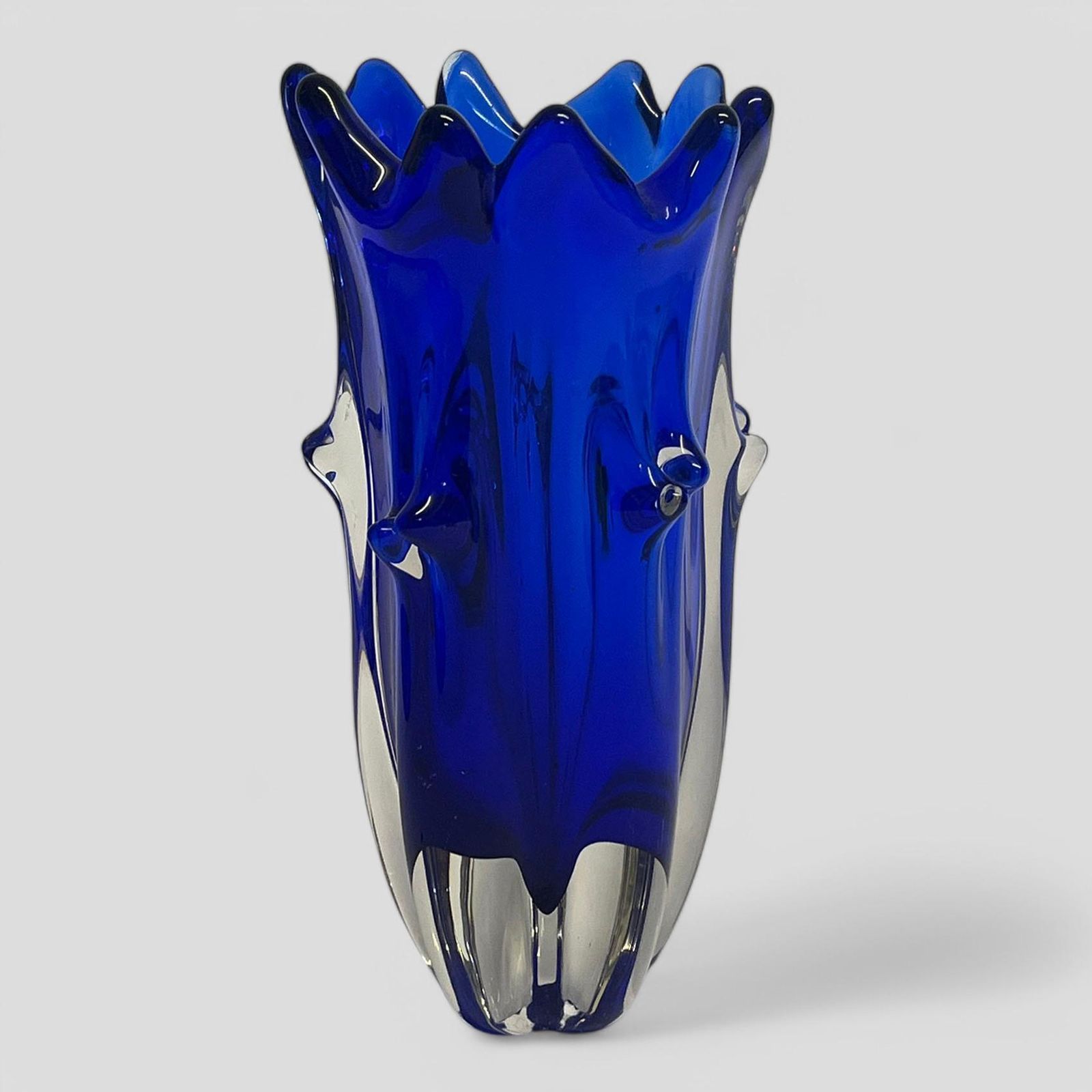 Mid Century Czech Blue Art Glass Vase Sculpture By Jaroslav Taraba For Lednicke Rovino Glassworks