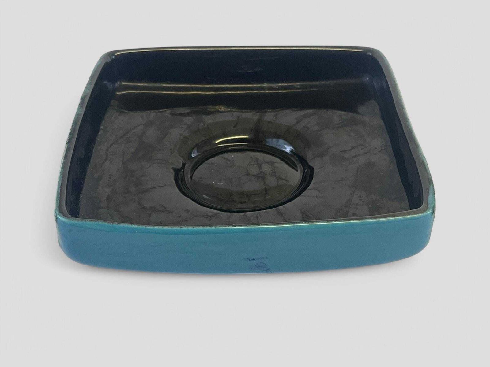 Vintage Mid Century Blue Ceramic Square Planter Dish / Bowl / Plant Pot Stand By Strehla Germany photo 72.0