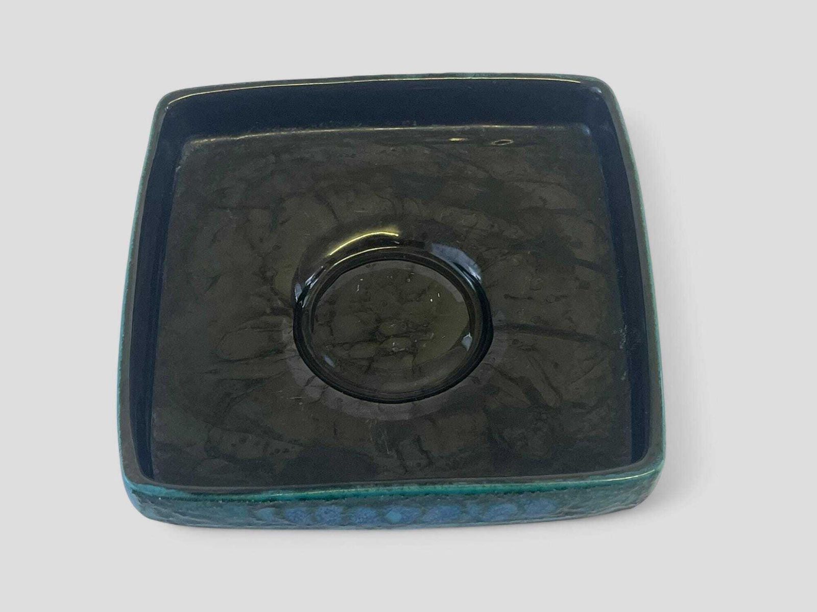 Vintage Mid Century Blue Ceramic Square Planter Dish / Bowl / Plant Pot Stand By Strehla Germany photo vinterior