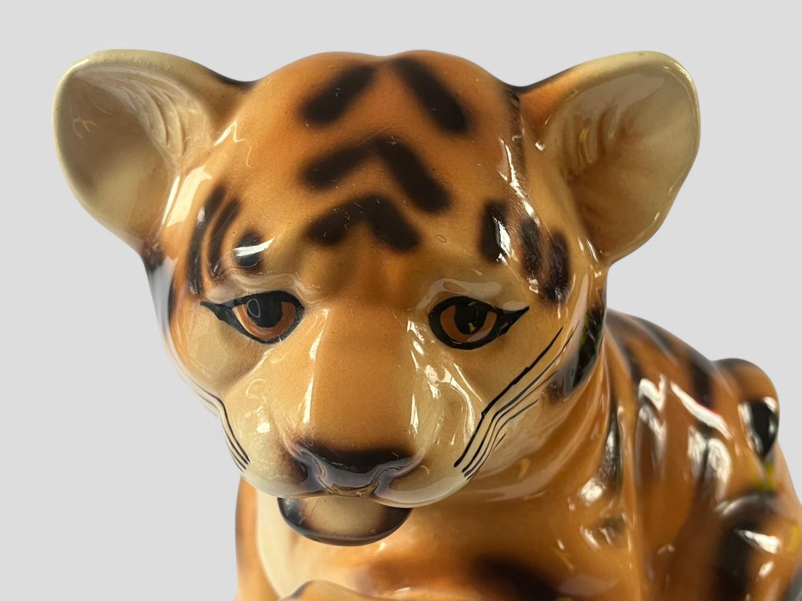 Vintage 1970's Glazed Ceramic Kitsch Tiger Cub Figurine Sculpture photo 90.0