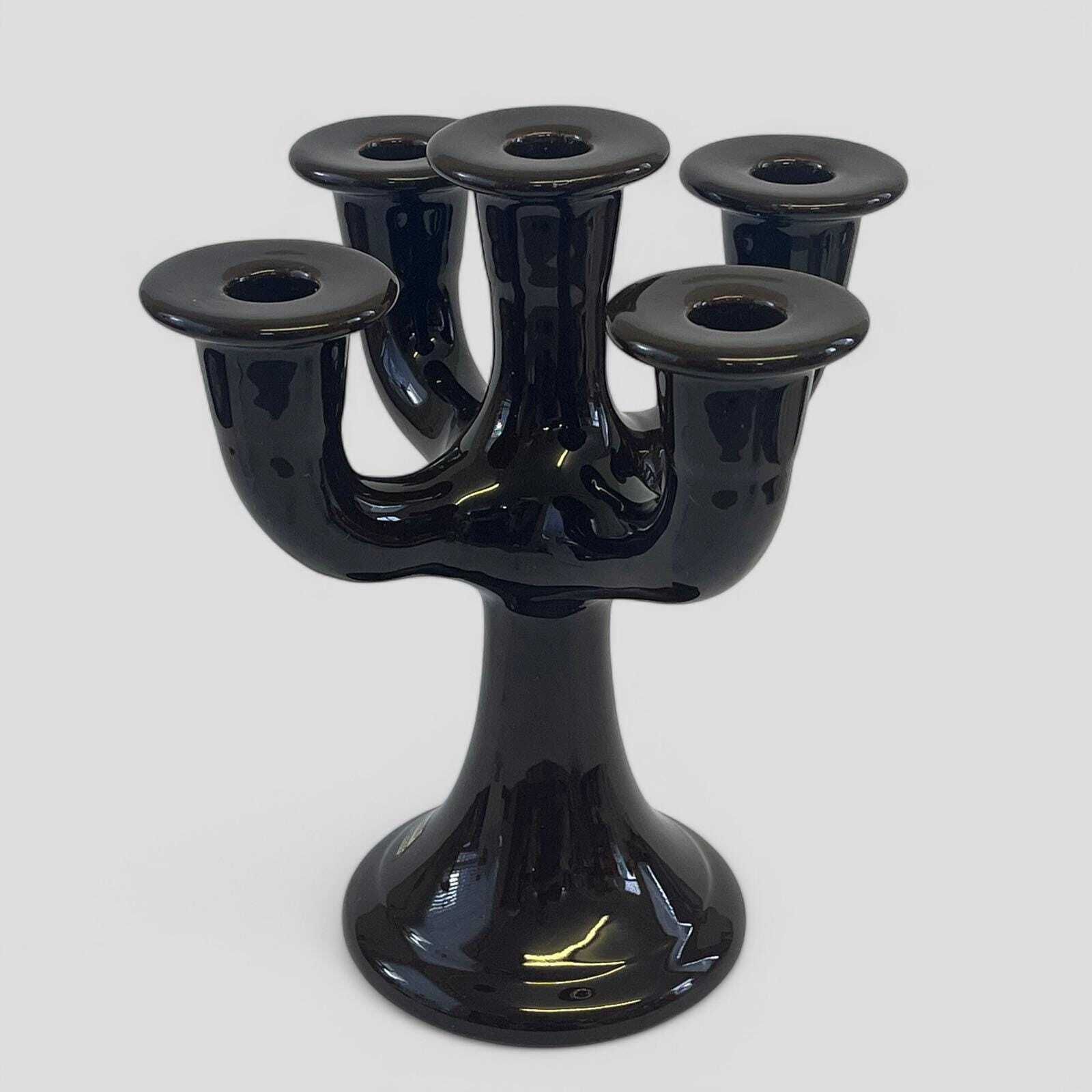 Mid Century Danish Glazed Brown Ceramic Candelabra / Candle Holder By Märta Grunditz For Guldroken Hjo Sweden
