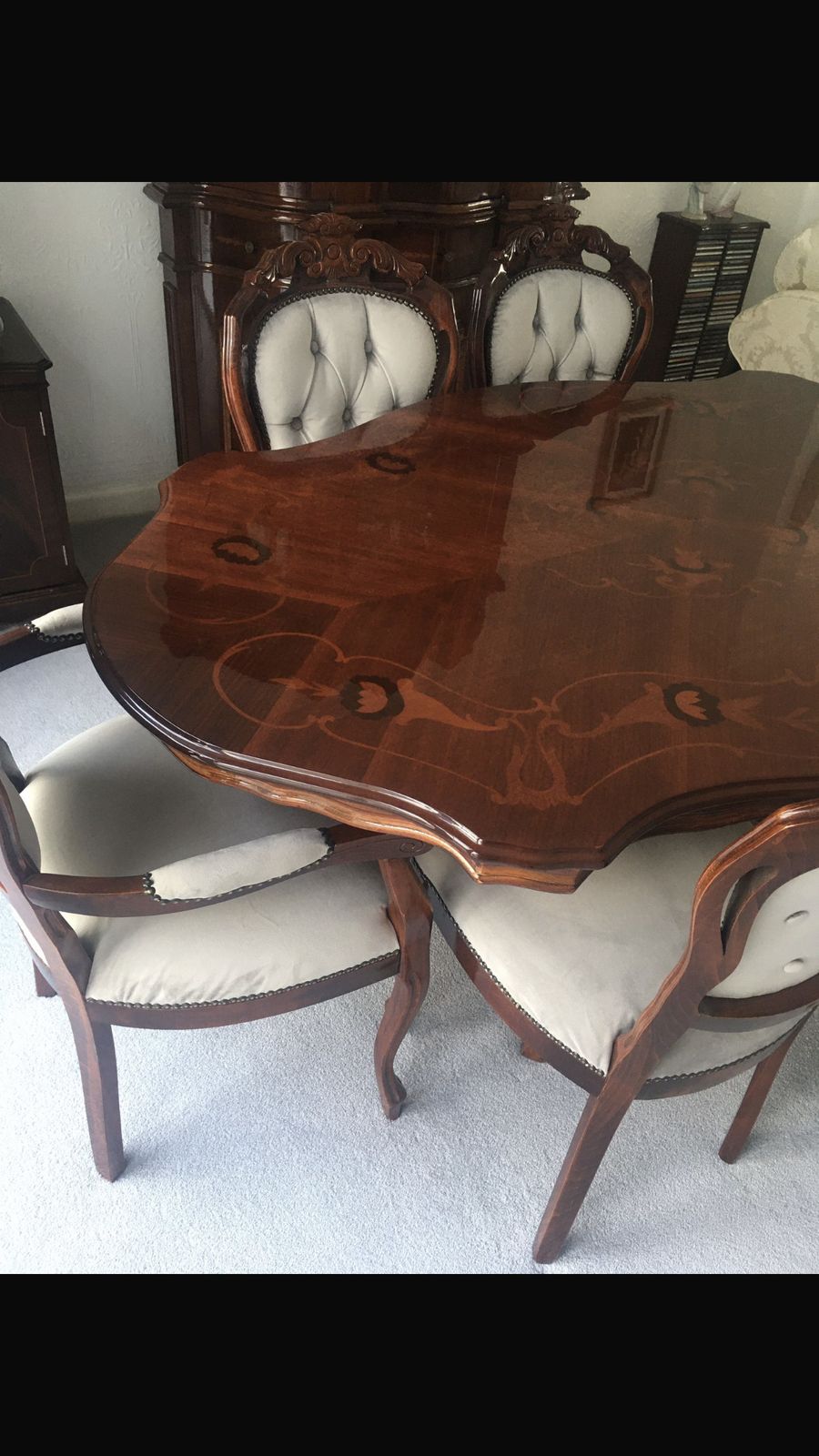 180.0 Dining Table With 6 Chairs. Reduced! Italian Inspired Design Upholstered In Grey photo