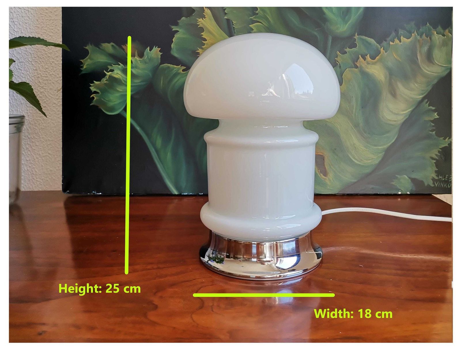 Opaline Glass Space Age Bedside Lamp / Mushroom Table Lamp / 60s 70s Yugoslavia photo vintage