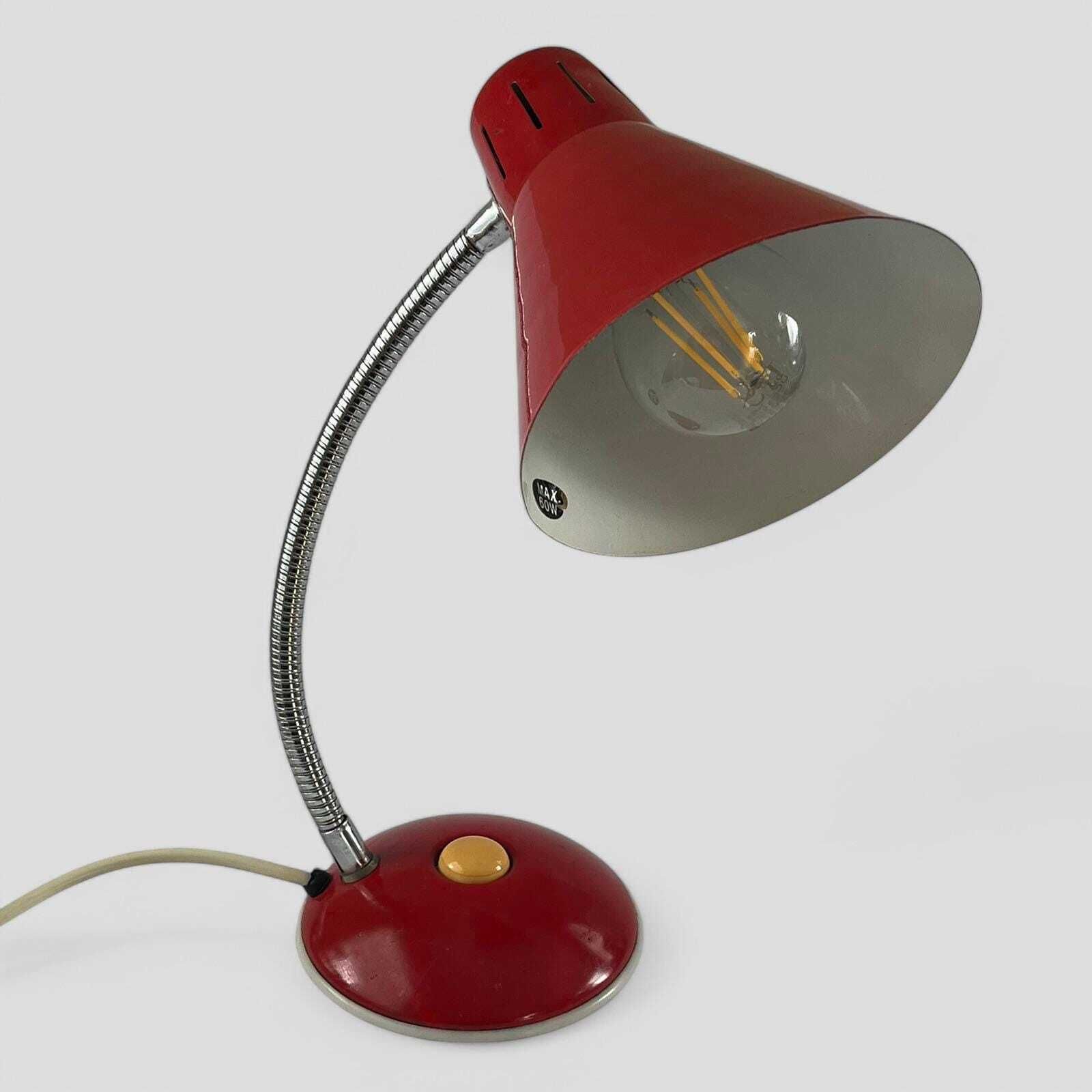 Vintage Mid Century Atomic Style Red Metal Gooseneck Desk Lamp