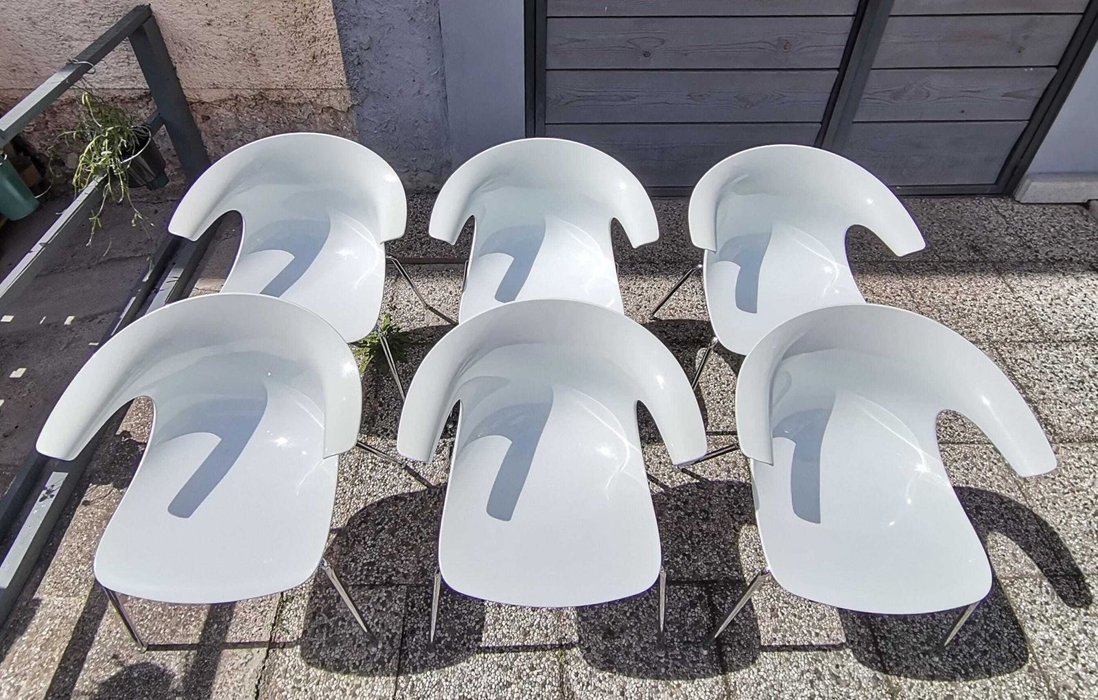 Set Of 6 Loop Dining Chairs By Infiniti / Modern Italian Design / Moulded Plastic & Chrome Armchairs photo for sale