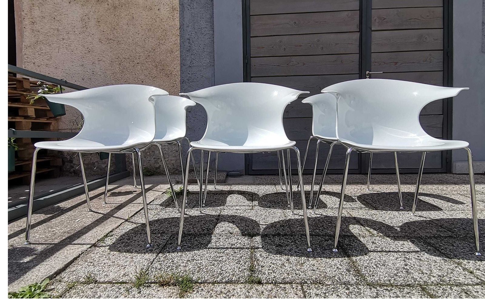 Set Of 6 Loop Dining Chairs By Infiniti / Modern Italian Design / Moulded Plastic & Chrome Armchairs photo Furniture