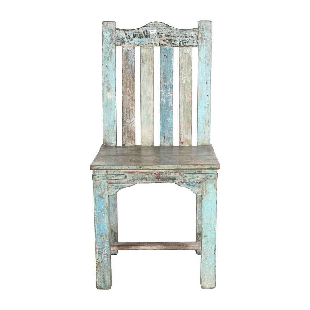 Antique Distressed Blue & Natural Teak Indian Hall Or Dining Chair – Vintage C.1890 photo Furniture