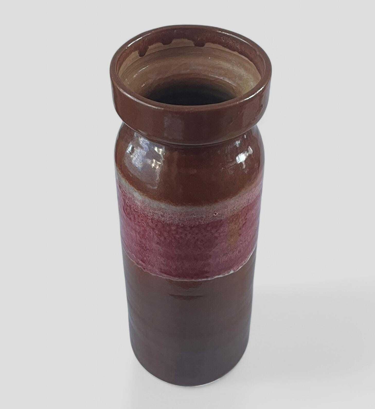 Large Mid Century Scheurich Brown & Pink Glazed Ceramic Fat Lava West Germany Pottery Vase photo Home Decor