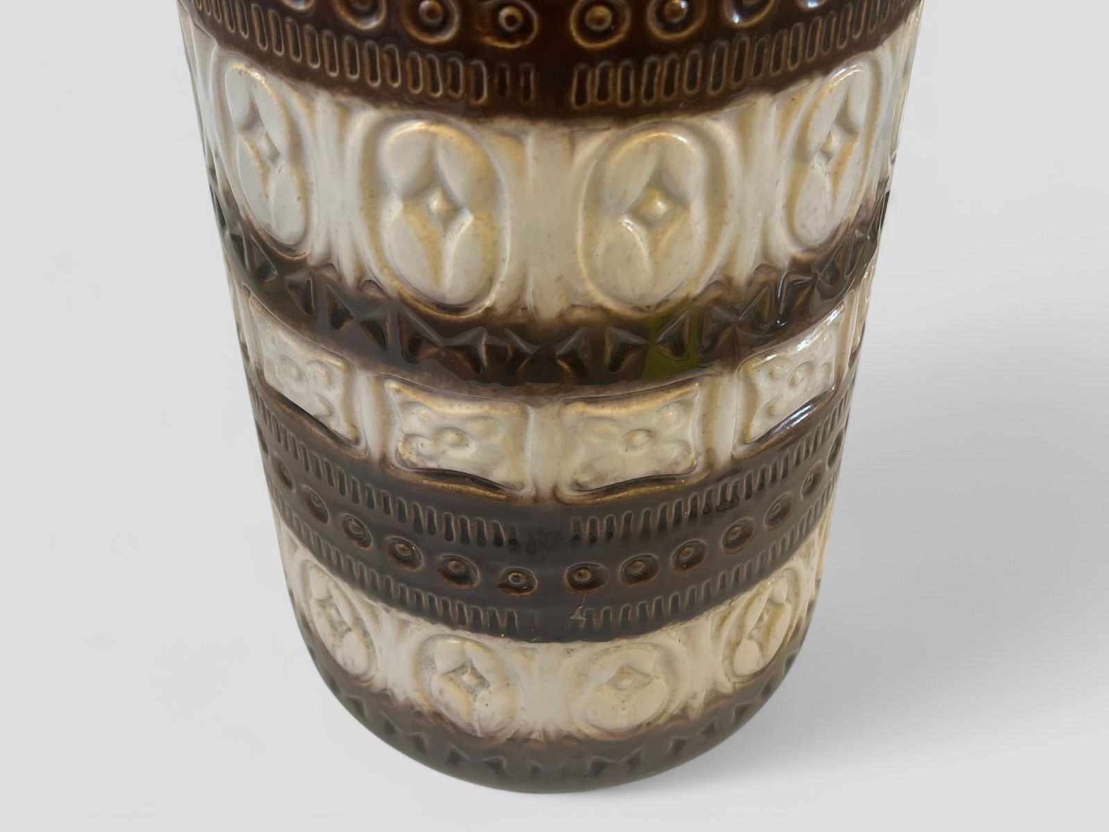 Large Mid Century Scheurich White & Brown Glazed Ceramic West German Pottery Floor Vase photo Home Decor