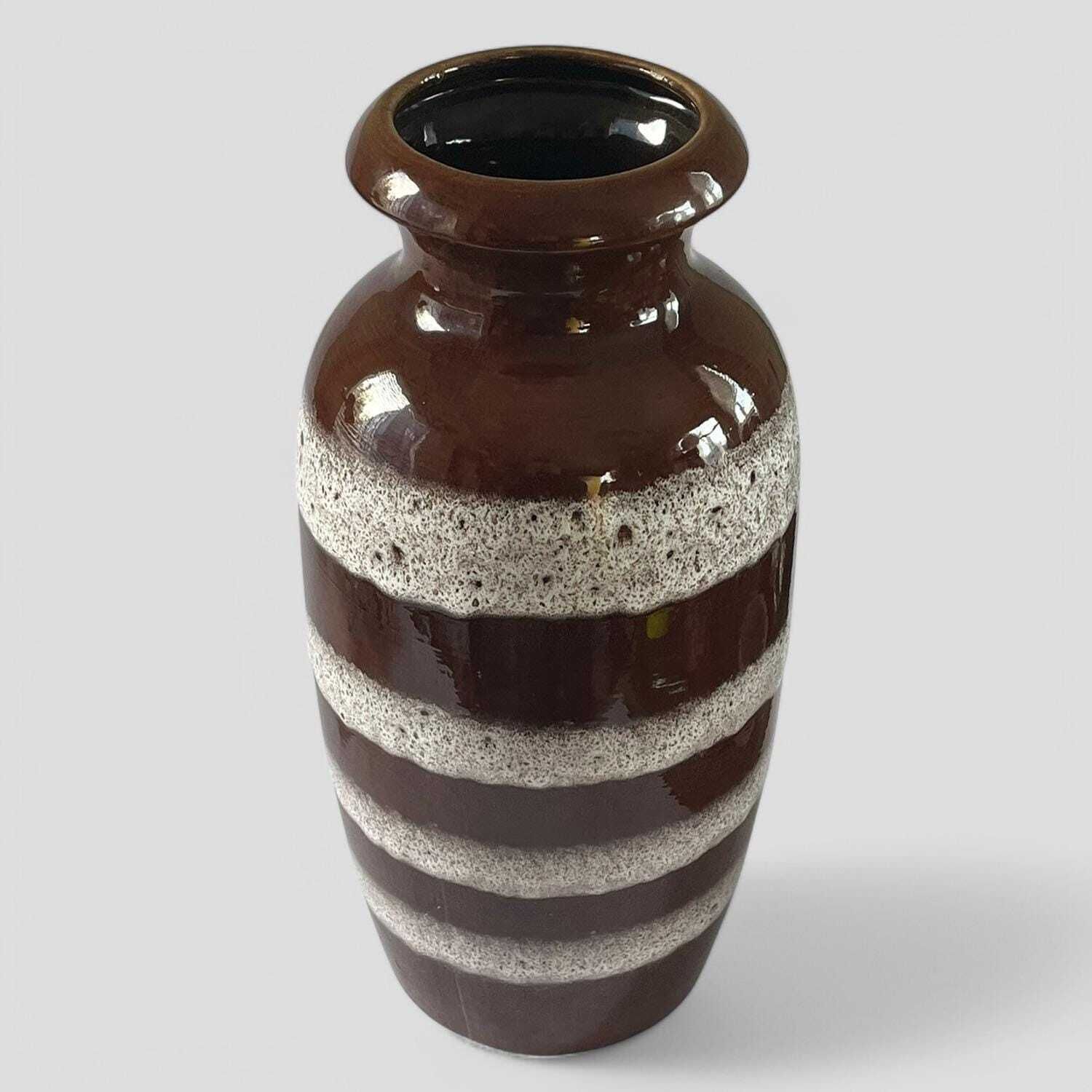 Large Mid Century Scheurich White & Brown Glazed Ceramic West Germany Pottery Floor Vase photo for sale