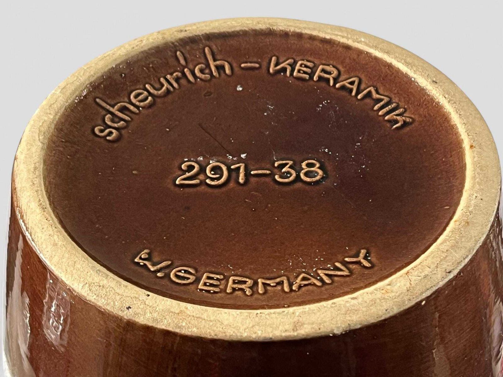 Large Mid Century Scheurich White & Brown Glazed Ceramic West Germany Pottery Floor Vase photo vinterior