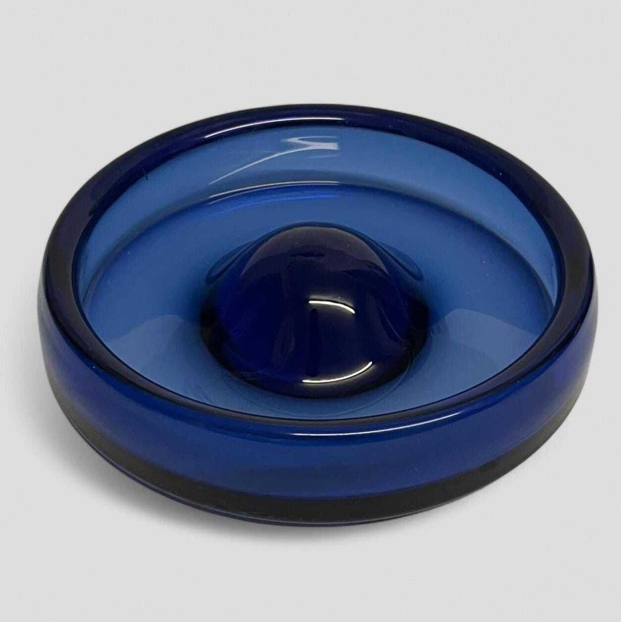 Rare Mid Century Large Blue Glass Ashtray / Bowl 'Safir' By Per Lutken For Holmegaard Denmark photo for sale