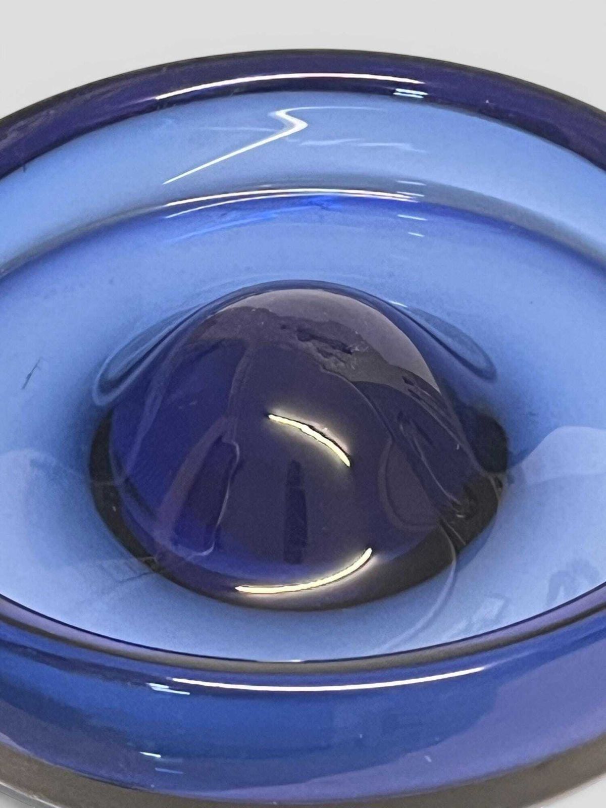 Rare Mid Century Large Blue Glass Ashtray / Bowl 'Safir' By Per Lutken For Holmegaard Denmark photo vintage