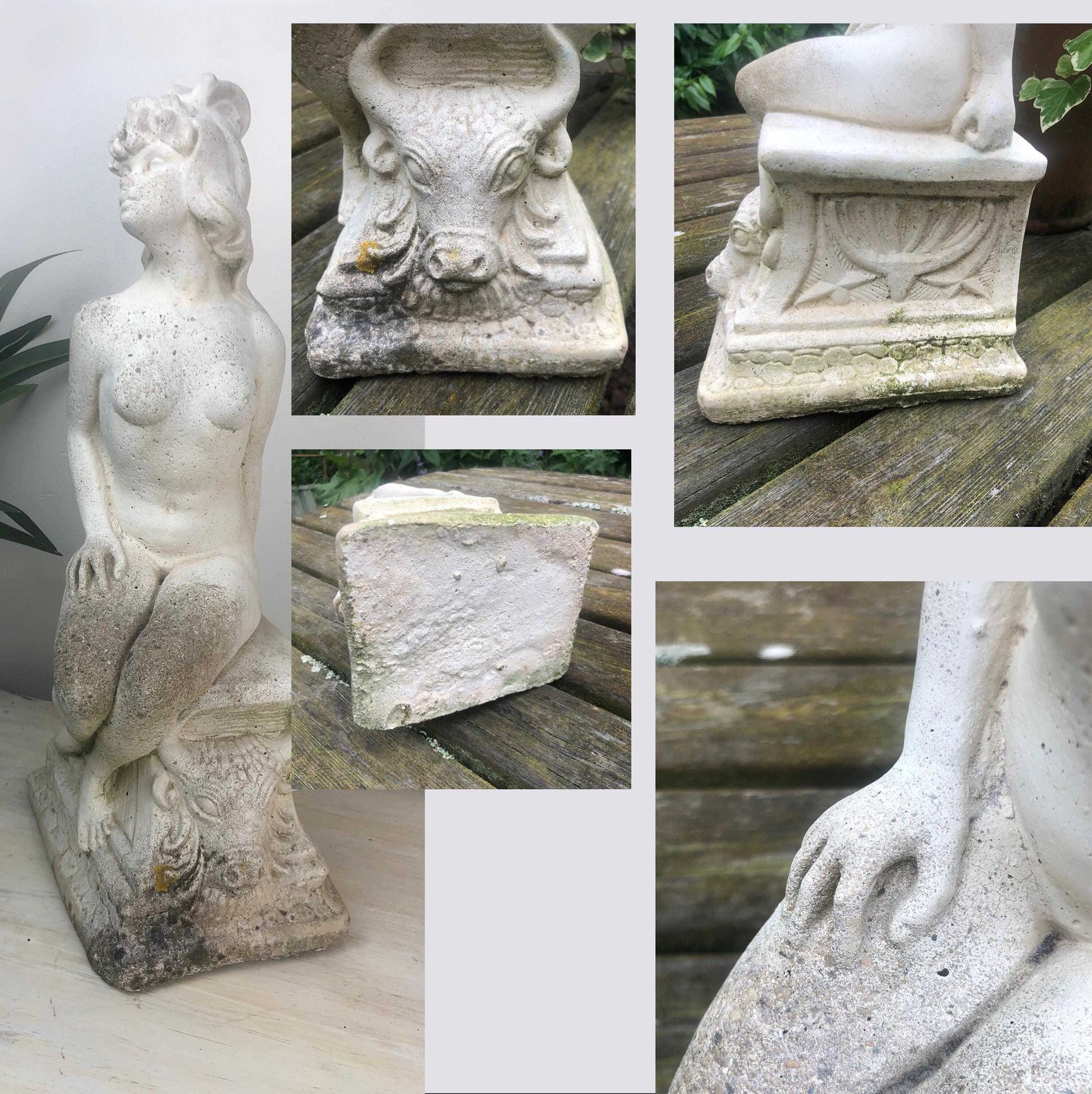 photo for sale Vintage Stone Greek/Roman Goddess Small Statue Vintage White Stone Seated Aphrodite Or Venus Statue White Composite Stone Female Nude Statue