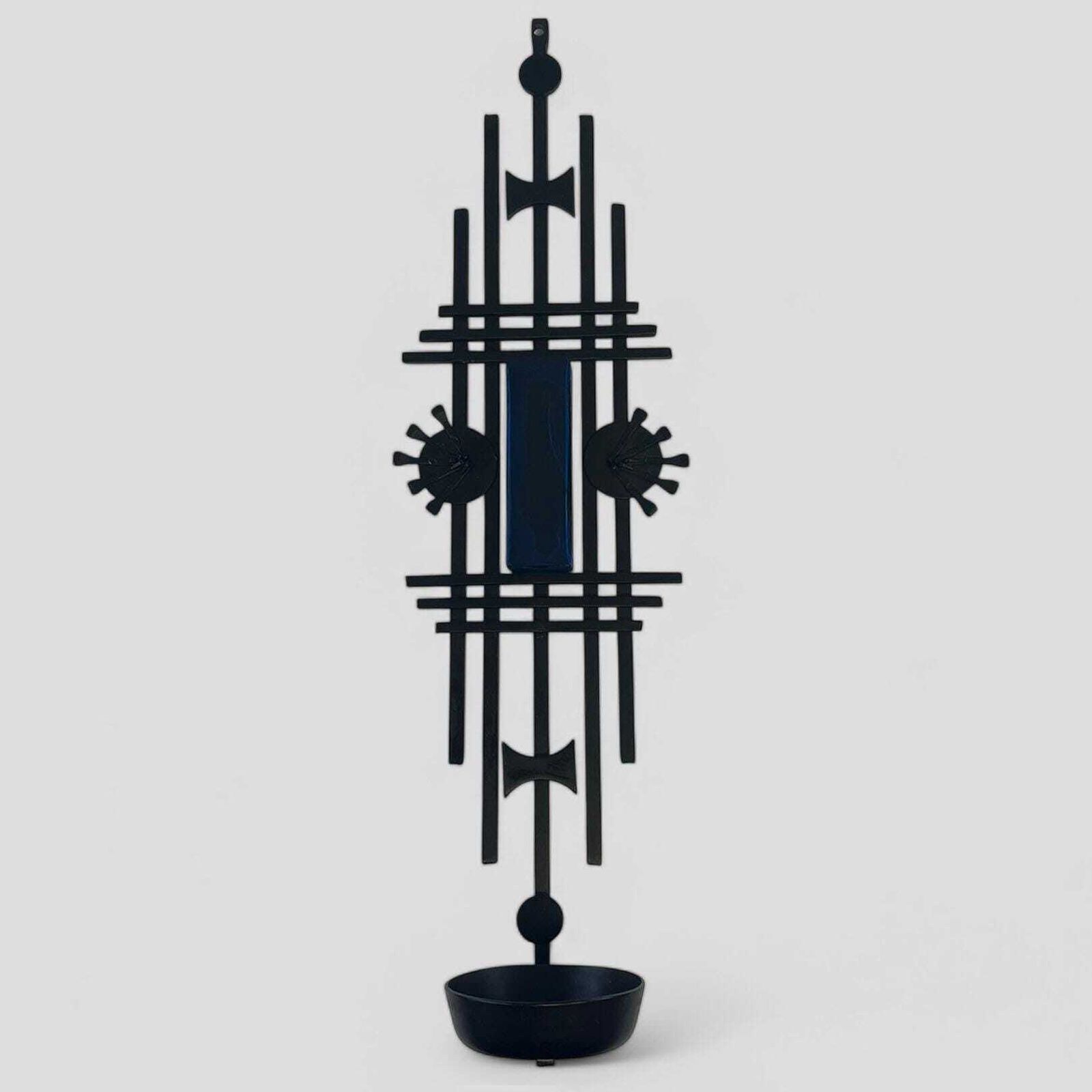 Mid Century Brutalist Metal & Blue Glass Danish Wall Candleholder By Dantoft photo furniture