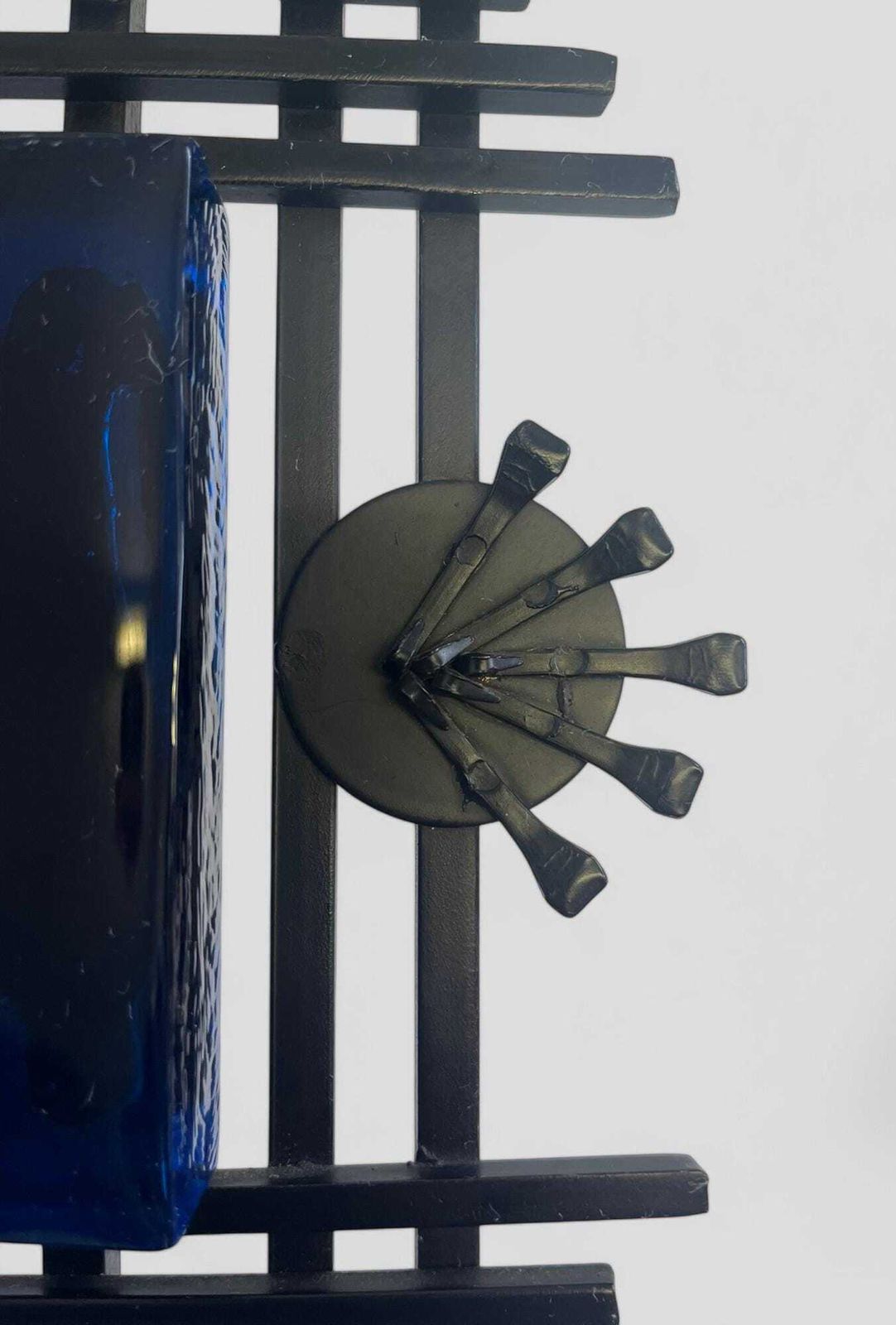 Mid Century Brutalist Metal & Blue Glass Danish Wall Candleholder By Dantoft photo vintage