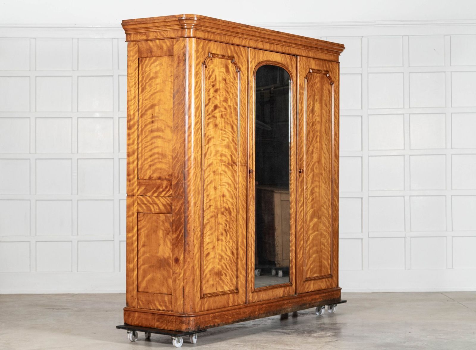 Large 19thc English Satin Birch Compactum Wardrobe photo for sale