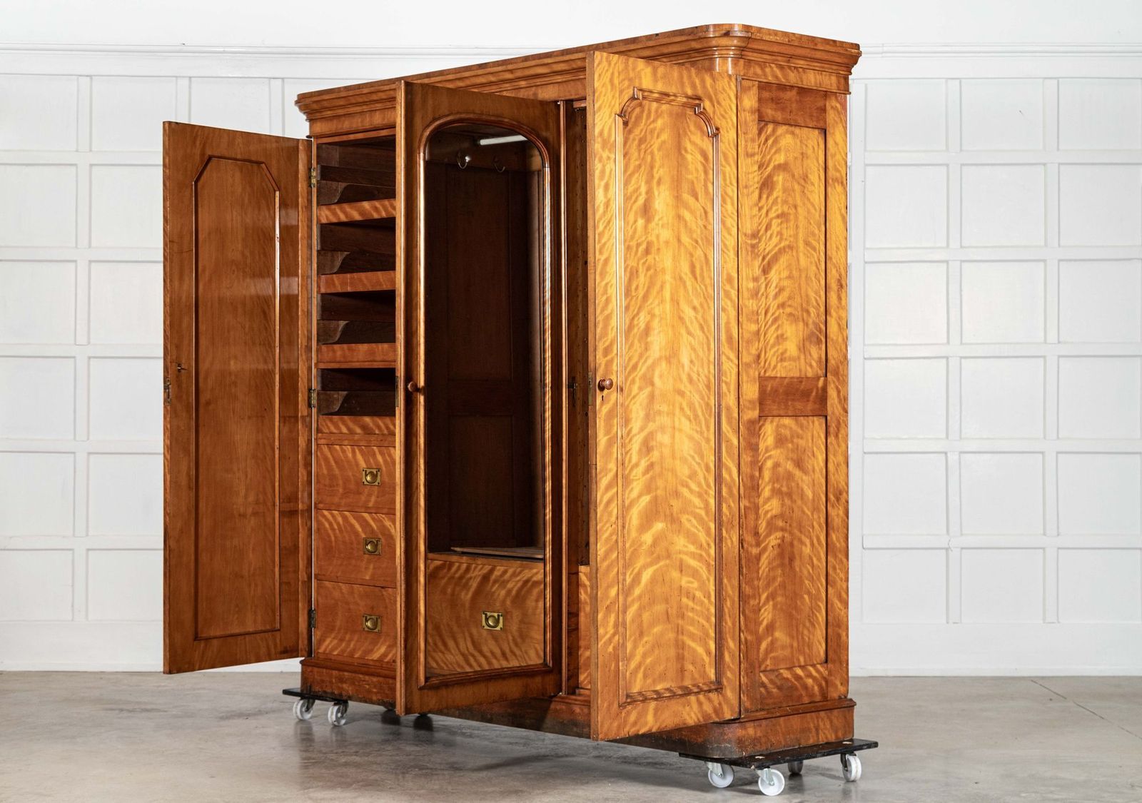 Large 19thc English Satin Birch Compactum Wardrobe photo buy