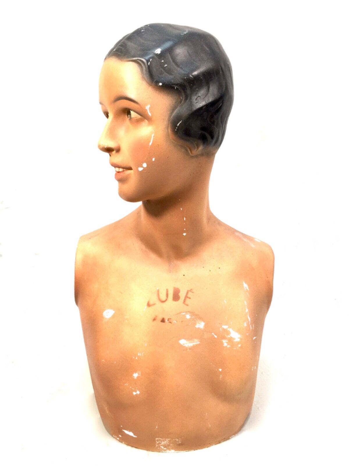Antique Advertising Art Deco French Shop Display Female Mannequin Bust By Lubé photo Art