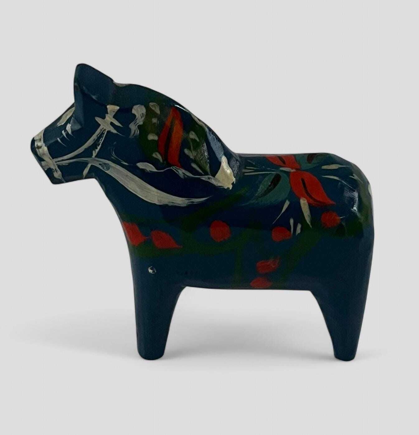 Original Vintage Swedish Blue Hand Painted Wooden Dala Horse By Nils Olsson For Akta Dalahemslojd
