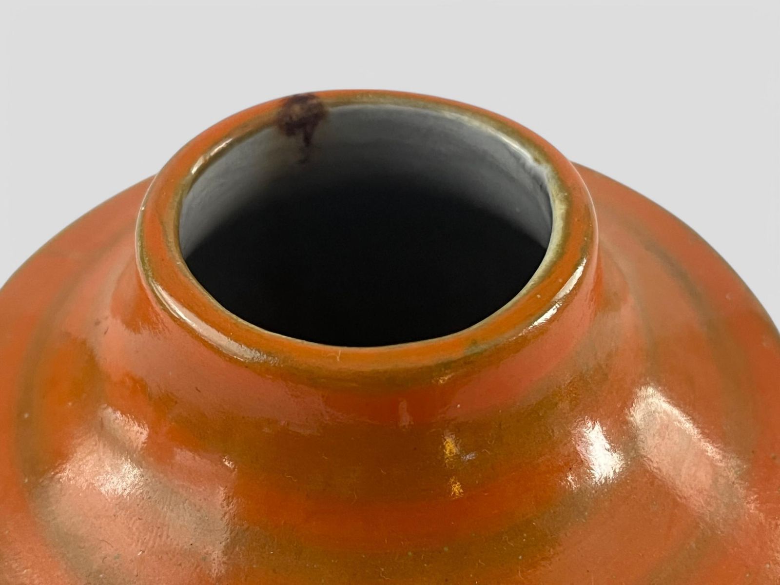 Small Mid Century Glazed Stoneware Vase Orange & Grey 'City' Design By Mari Simmulson For Upsala Ekeby Of Sweden photo for sale