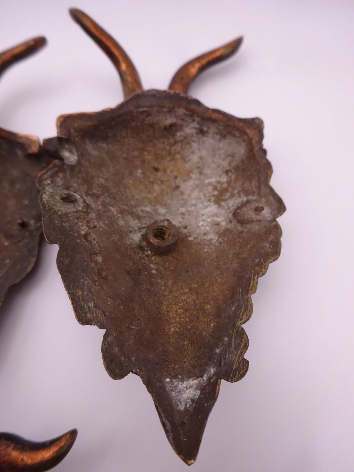 Set Of 4 Brass And Copper Goat Furniture Mounts Victorian Era, Rare Find photo for sale