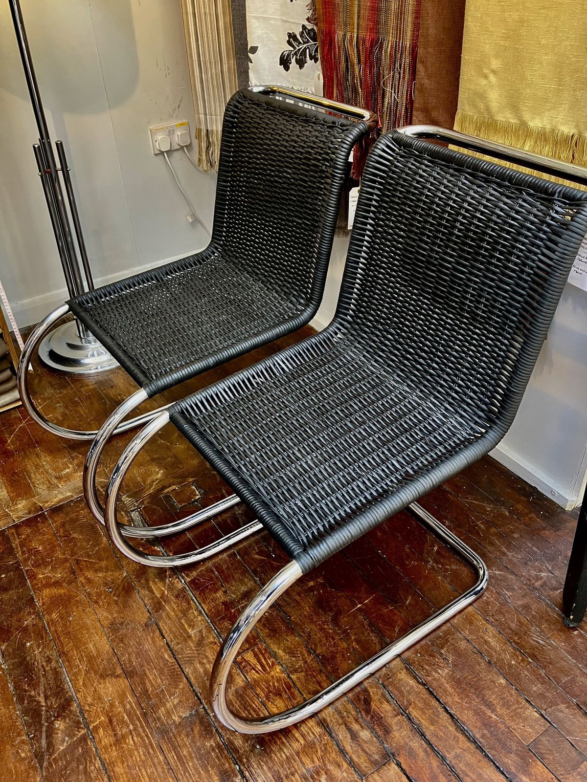 Set Of 4 Modernist Chrome And Wicker Cantilever Chairs photo for sale