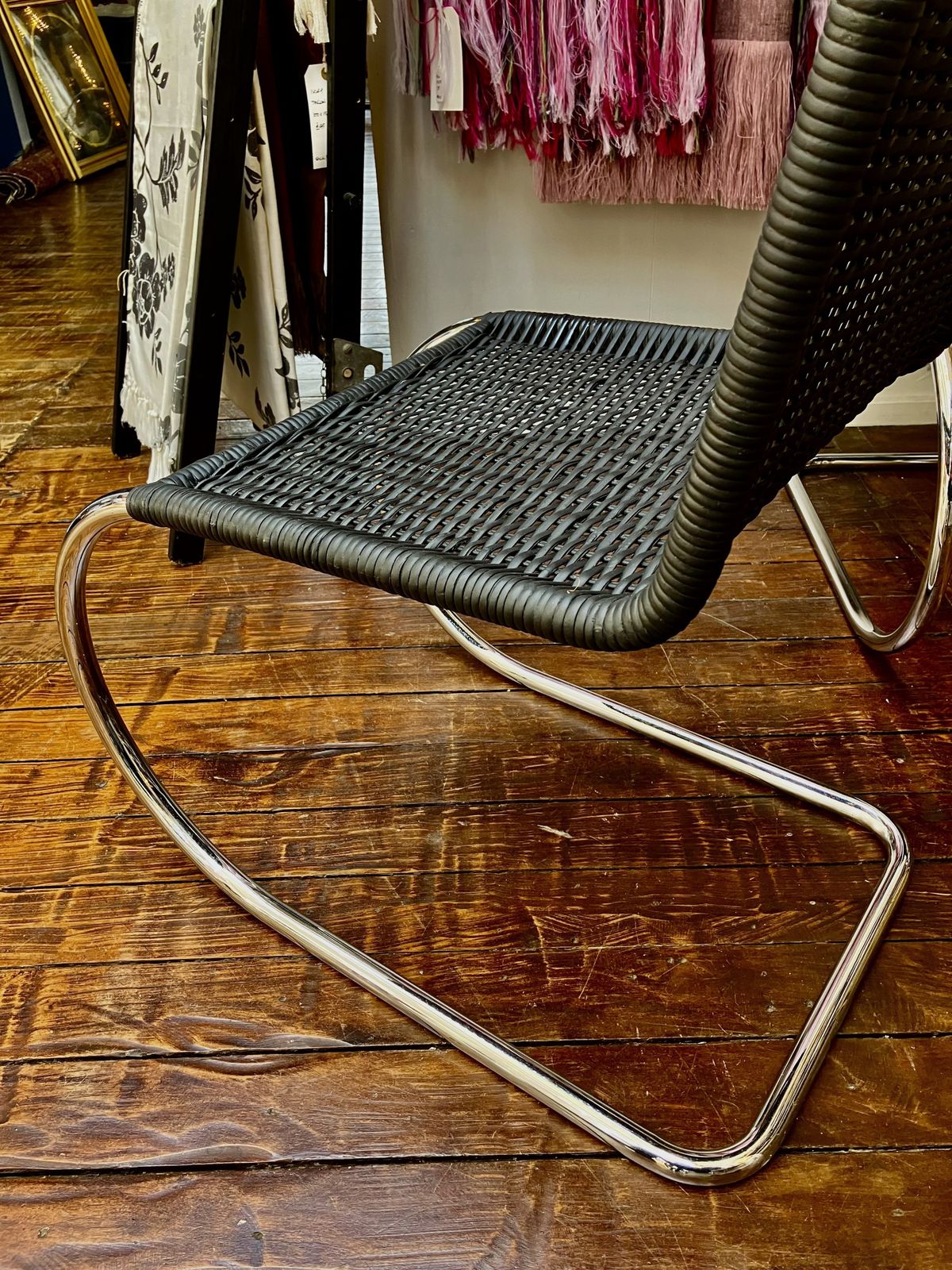 Set Of 4 Modernist Chrome And Wicker Cantilever Chairs photo Furniture