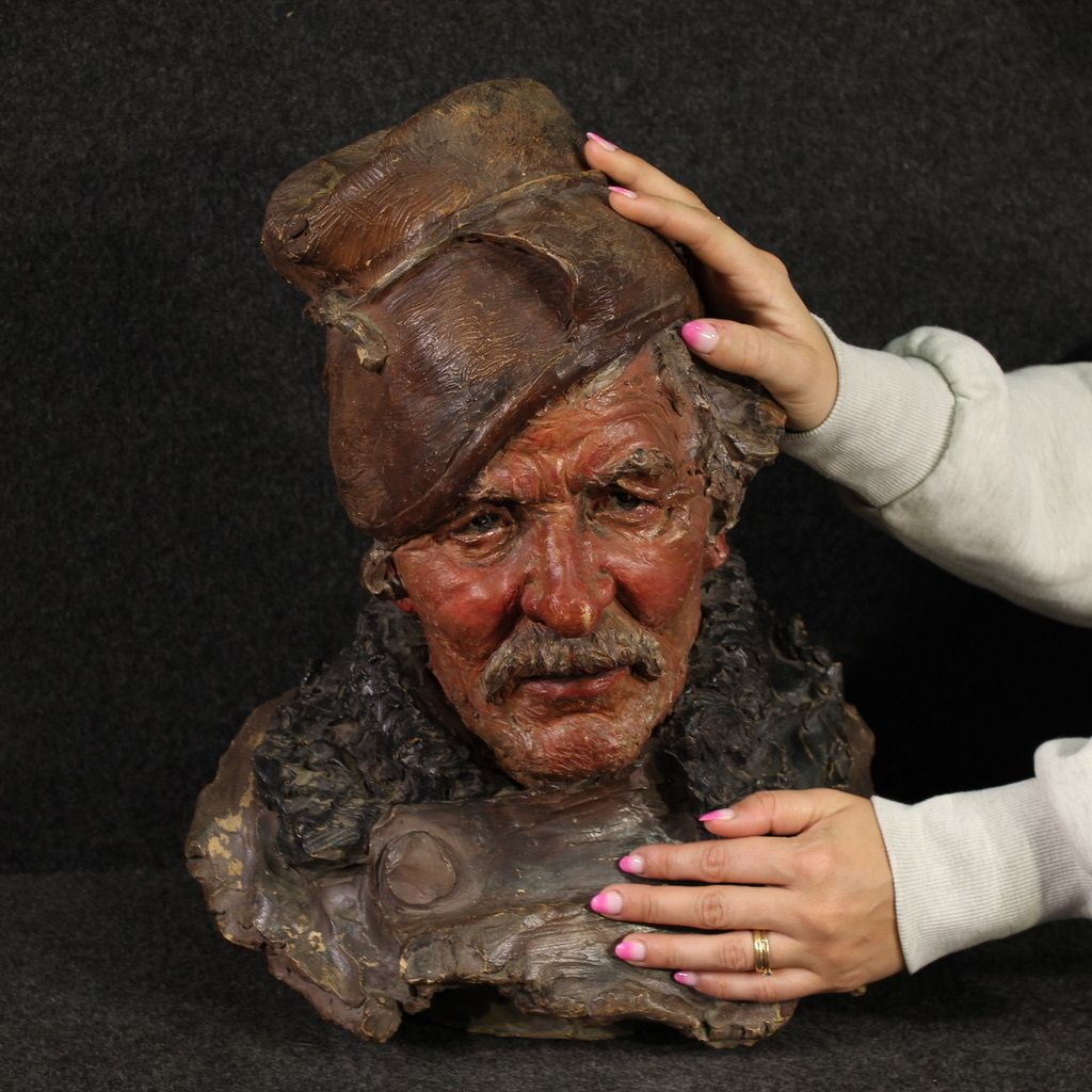 Italiaans Terracotta Beeld Van Een Visser, 20e Eeuw photo vintage