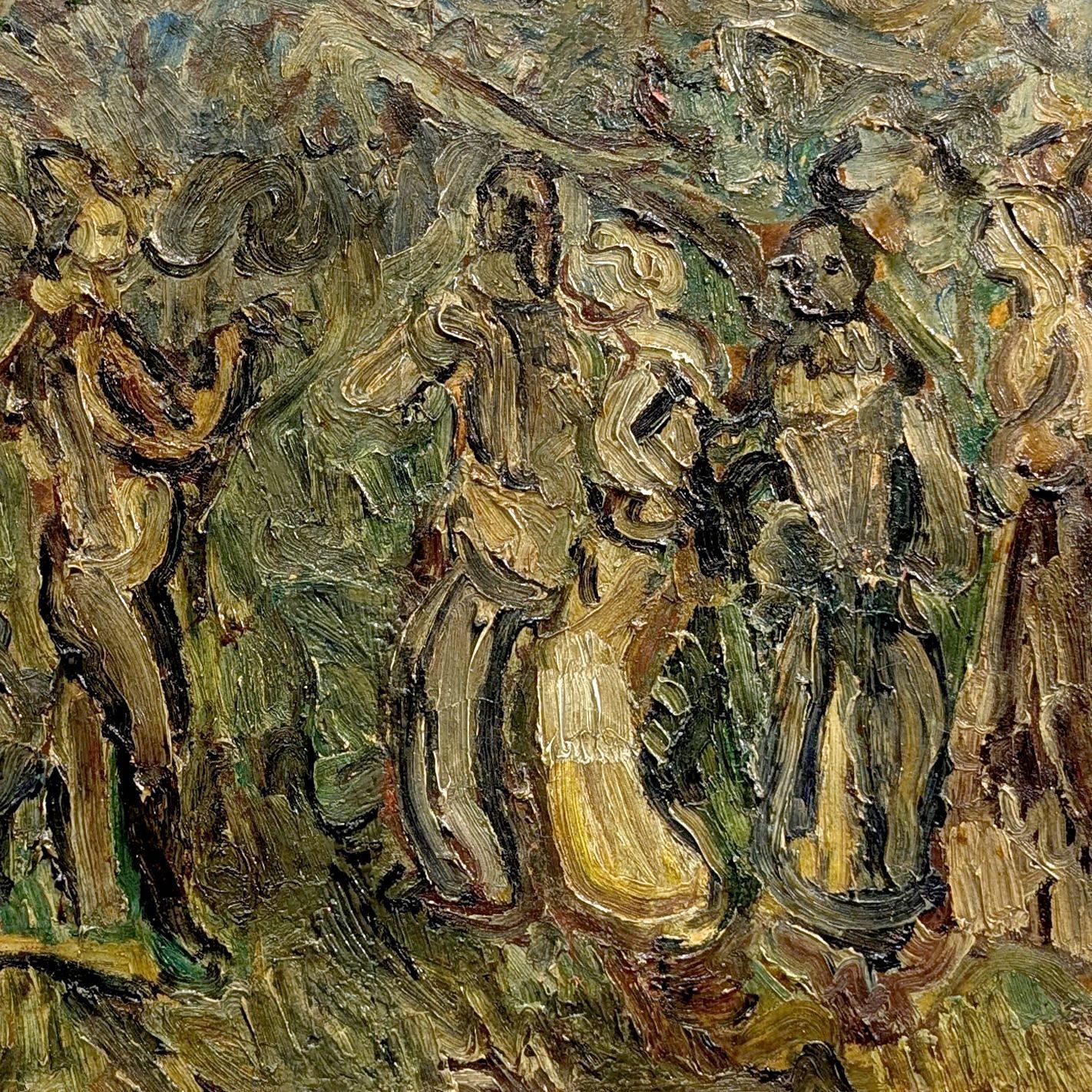 Richard Mandin – Oil On Hardboard Dated 1952, Park Scene photo furniture