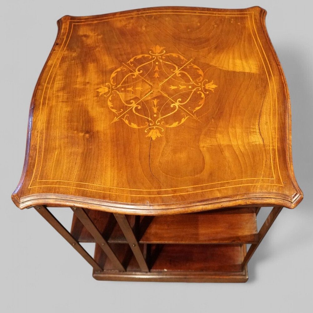 Edwardian Inlaid Mahogany Revolving Bookcase photo for sale