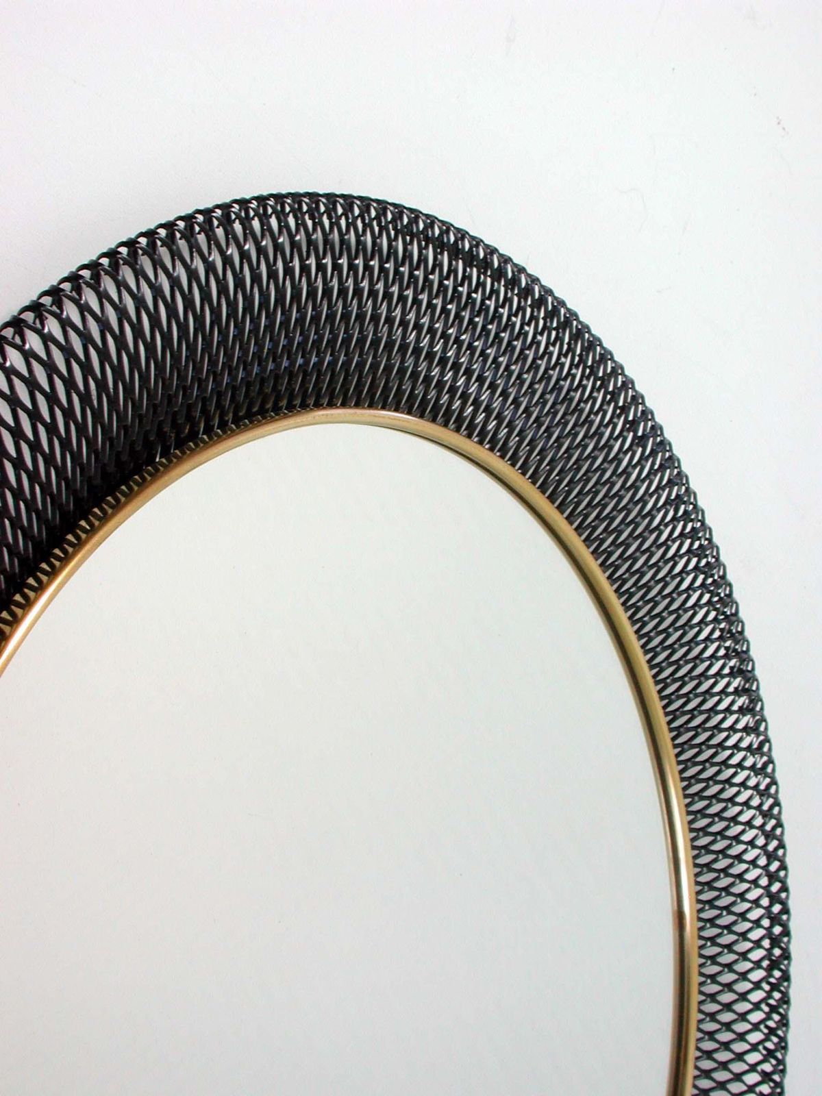 Midcentury German Wall Mirror Black Metal Brass Vereinigte Werkstätten, Munich photo buy