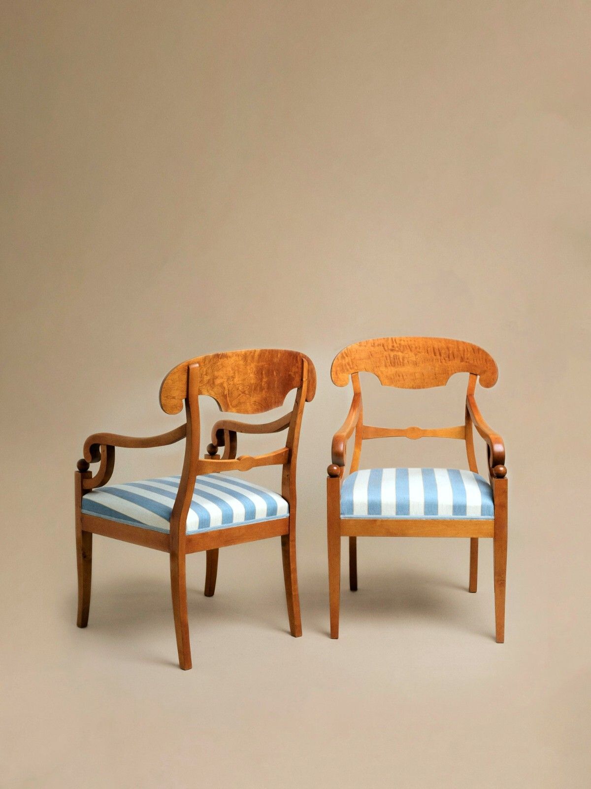 Pair Of  Antique Swedish Neoclassical Biedermeier Armchairs, Curly Birch C.1840 photo for sale