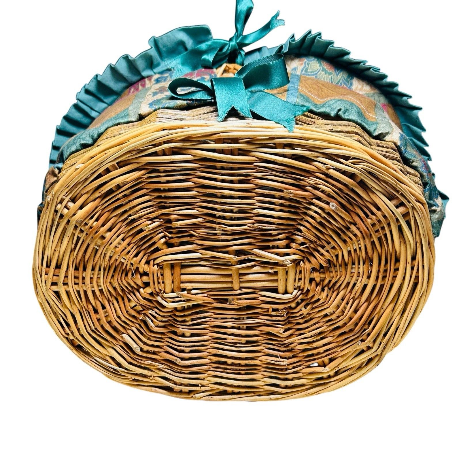 Basketmakers Of Shropshire Willow Picnic Basket Handmade Quilted Lid Liner Green photo buy