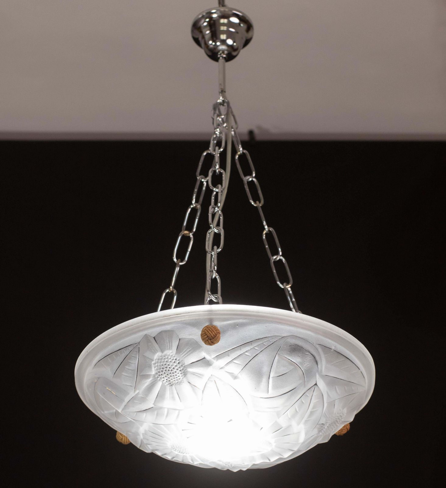 Art Deco Top Quality Pendant Light Floral Decorations, Signed Degué photo furniture